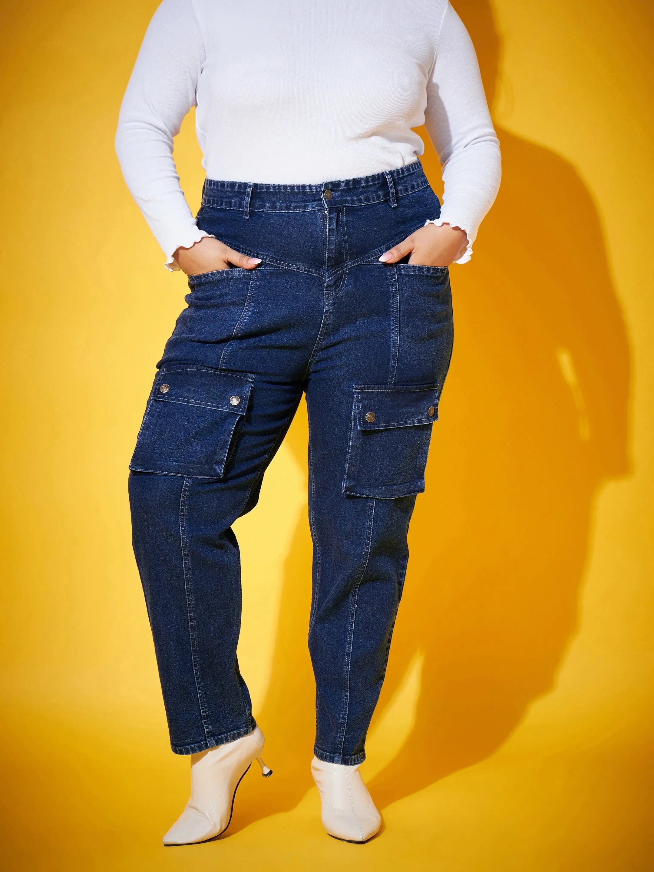 Women Navy Wash Jeans - Comfort Fit Denim Pocket Jeans