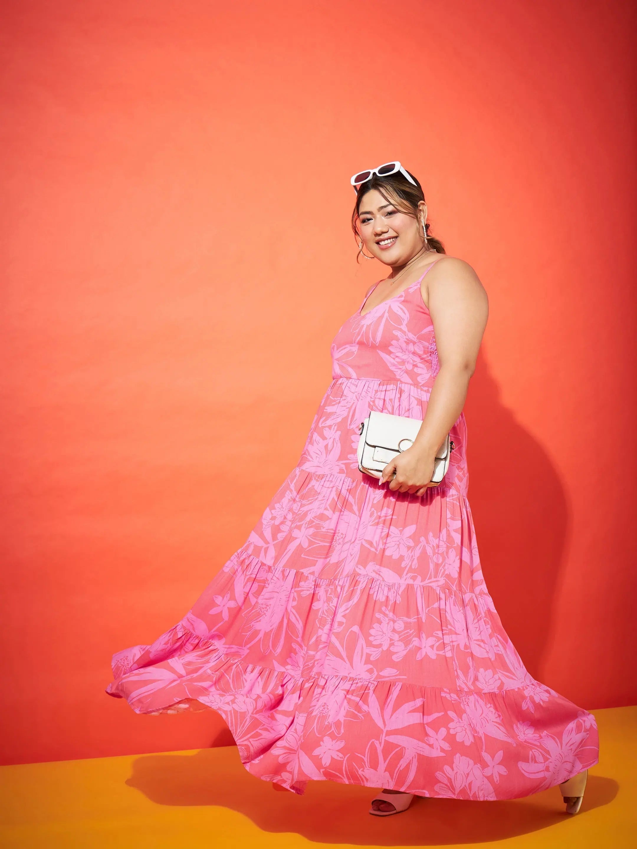 Pink Floral Maxi Dress - Strappy Fit & Flare Women's Dress