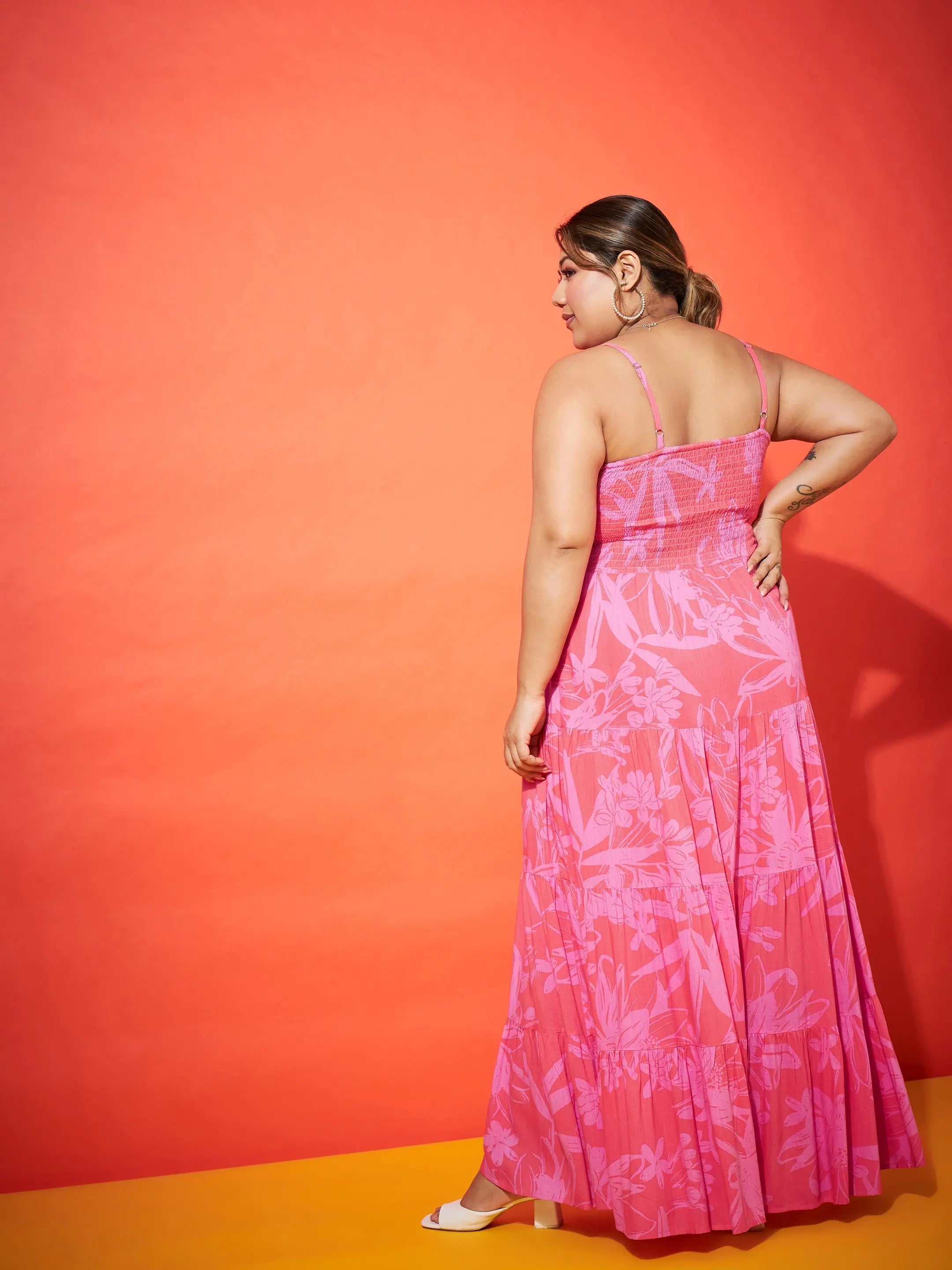 Pink Floral Maxi Dress - Strappy Fit & Flare Women's Dress