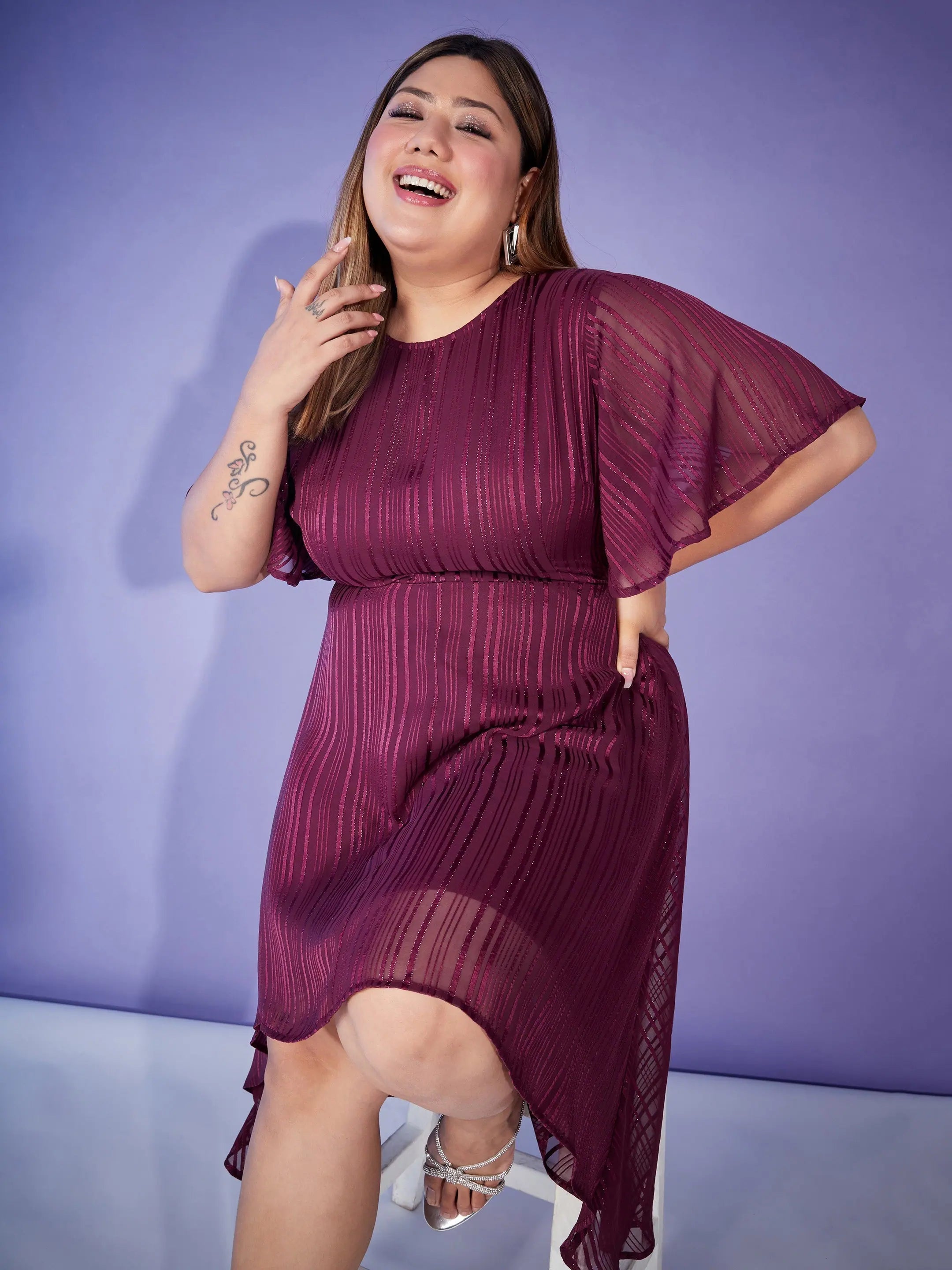 Maroon High Low Dress | Lurex Women's Designer Lehenga Style