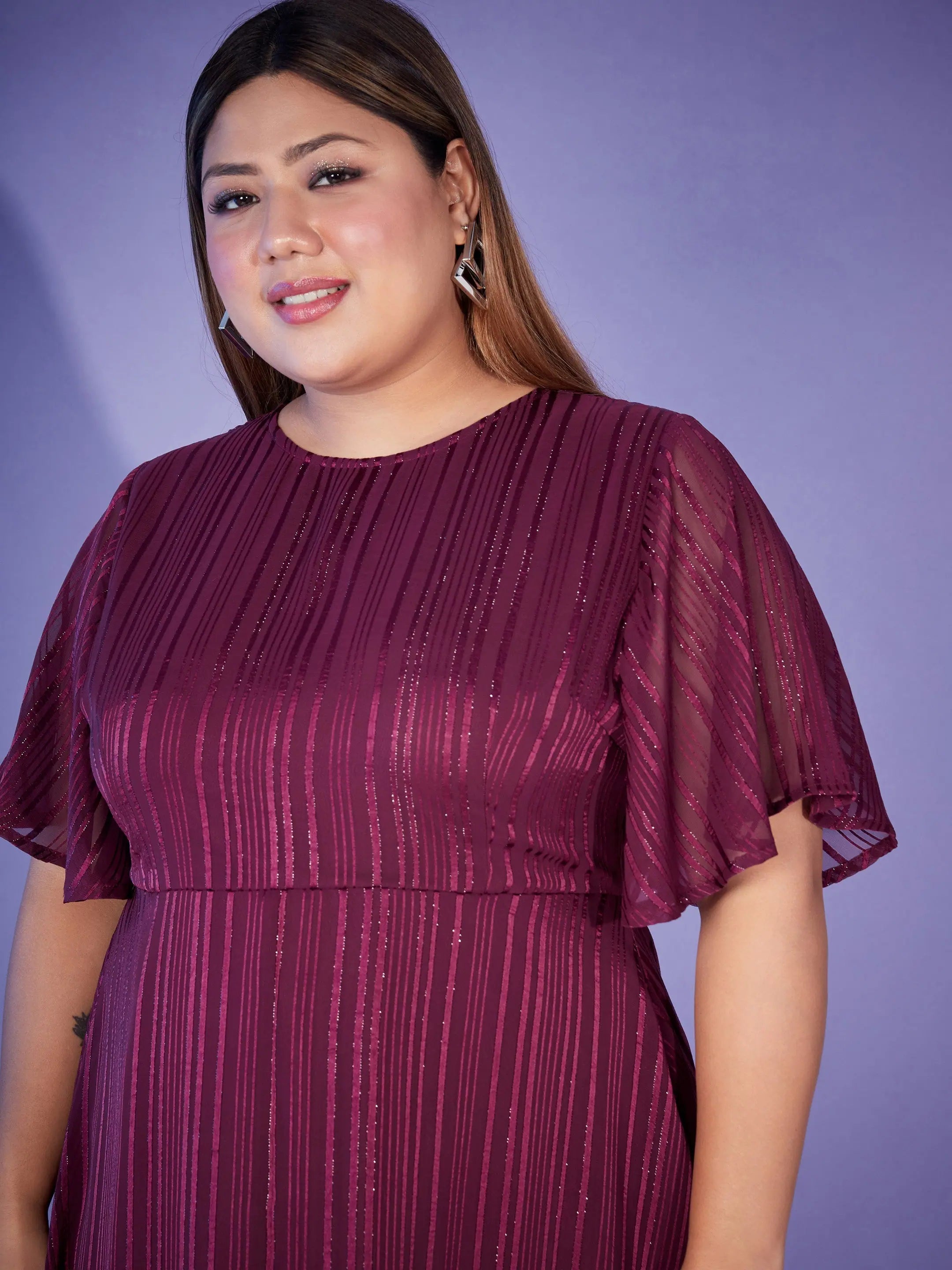 Maroon High Low Dress | Lurex Women's Designer Lehenga Style