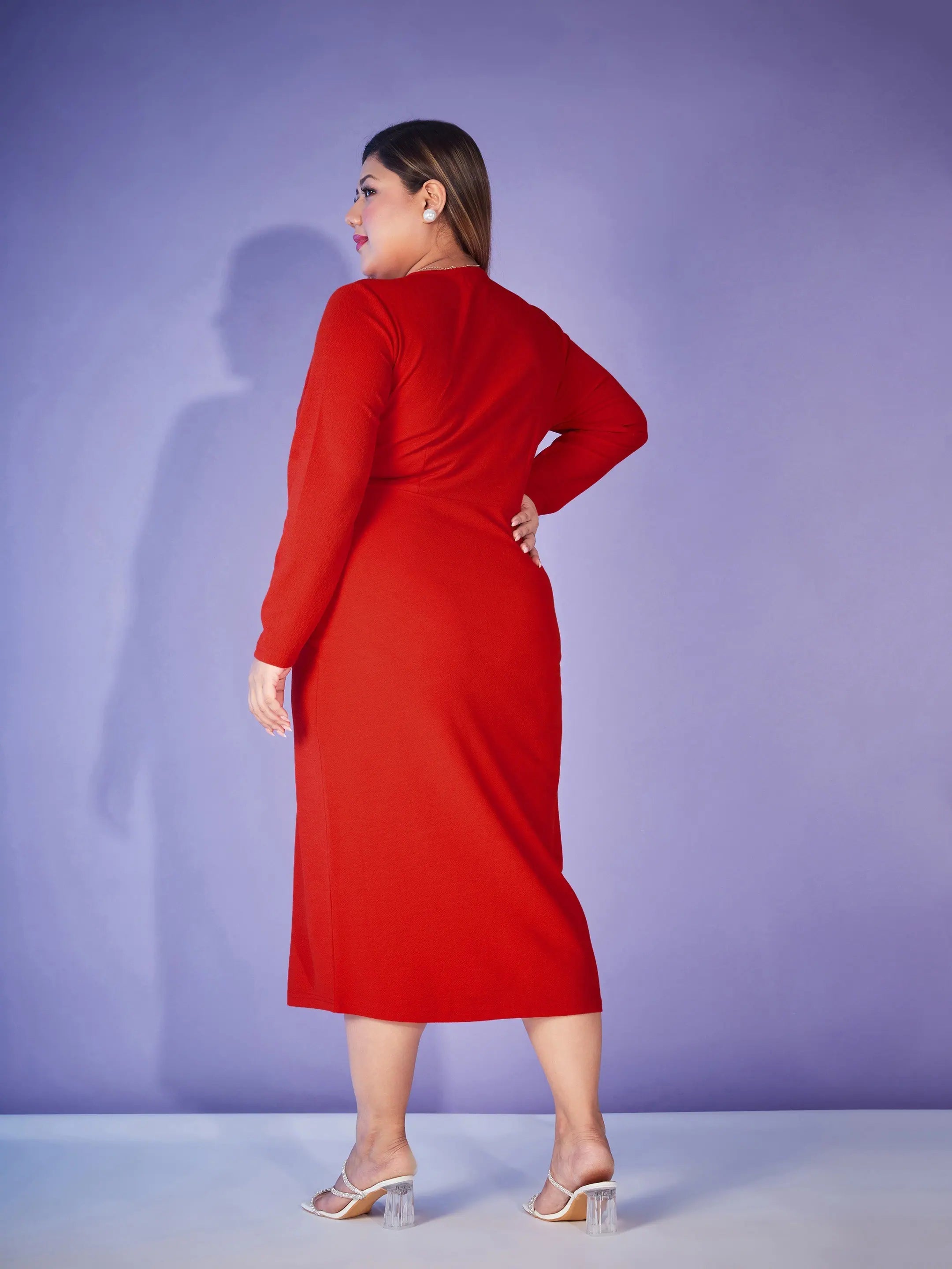 Red Bodycon Midi Dress | Front Wrap Women's Lehenga Choli Style