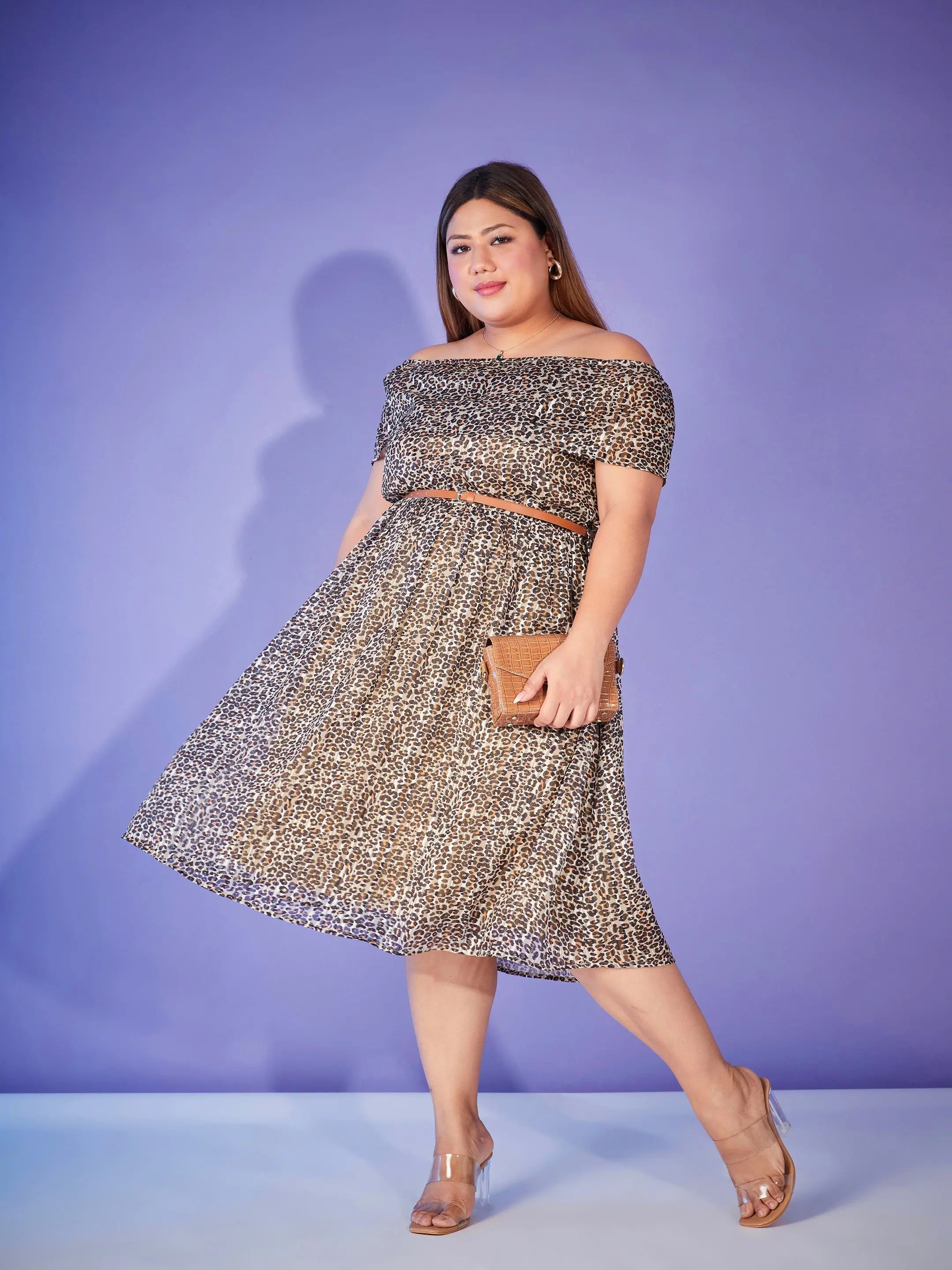 Beige Animal Print Dress | Women's Lehenga Style Outfit