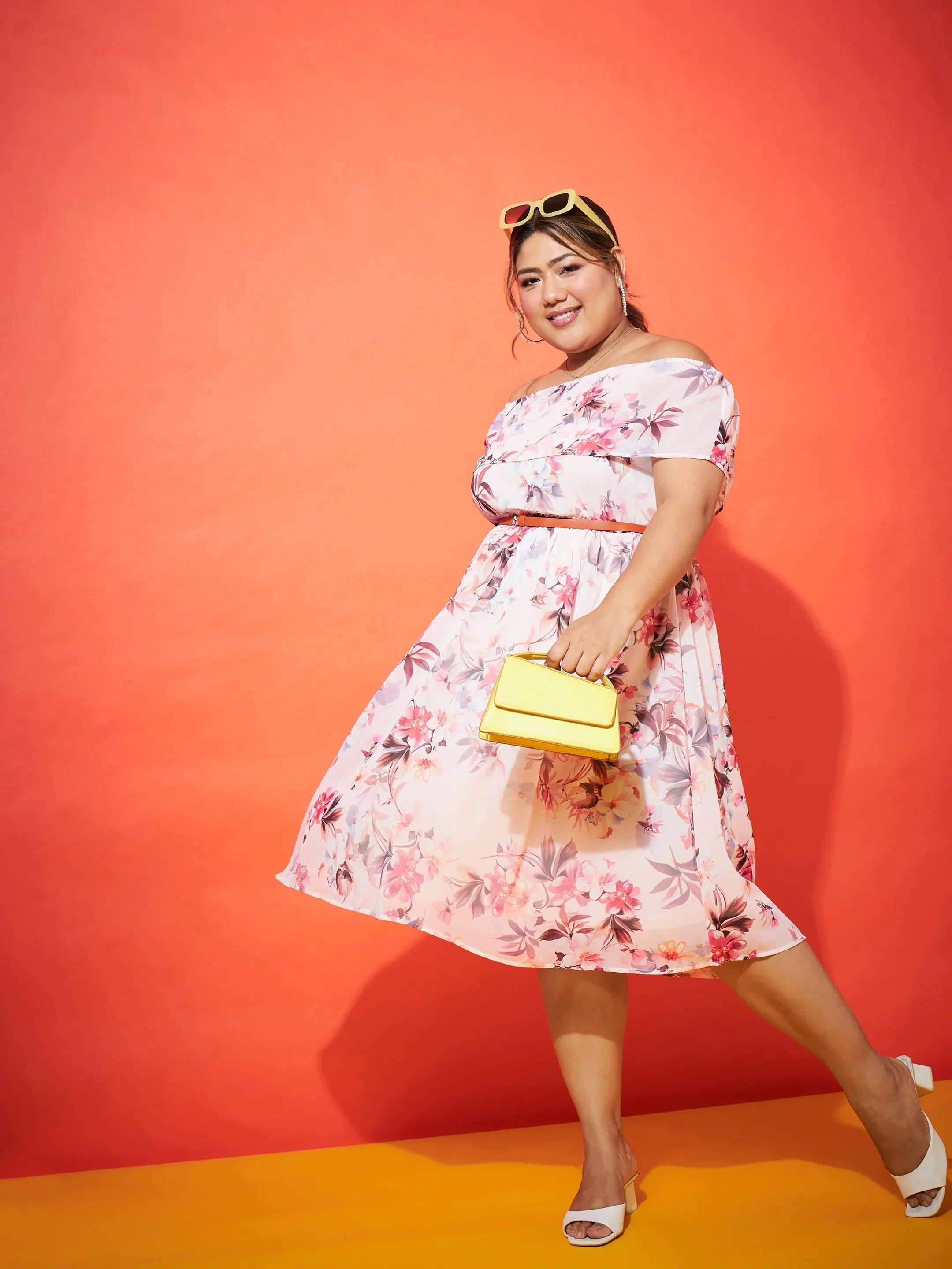 Pink Floral Off-Shoulder Dress | Designer Lehenga Inspiration