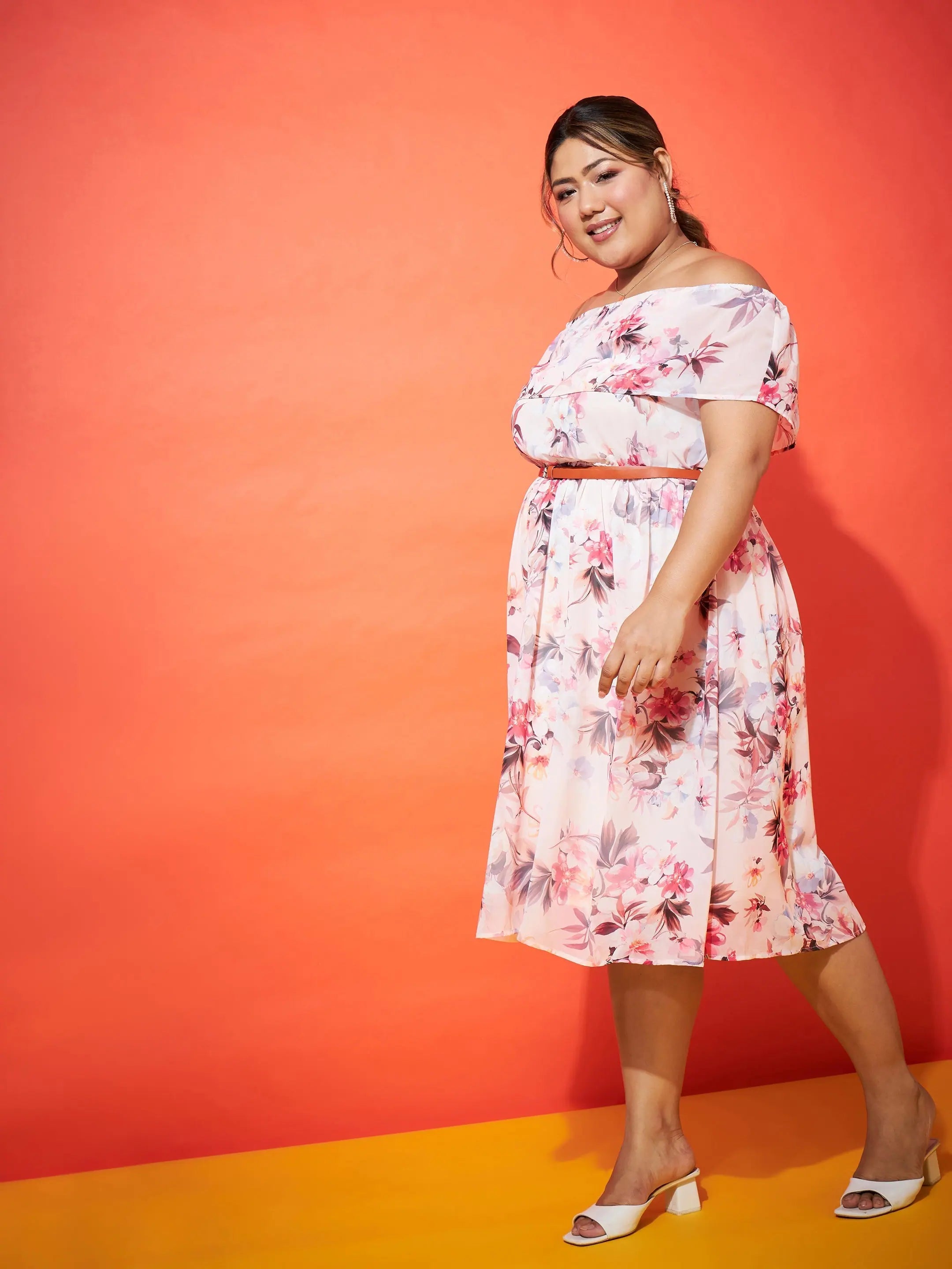 Pink Floral Off-Shoulder Dress | Designer Lehenga Inspiration