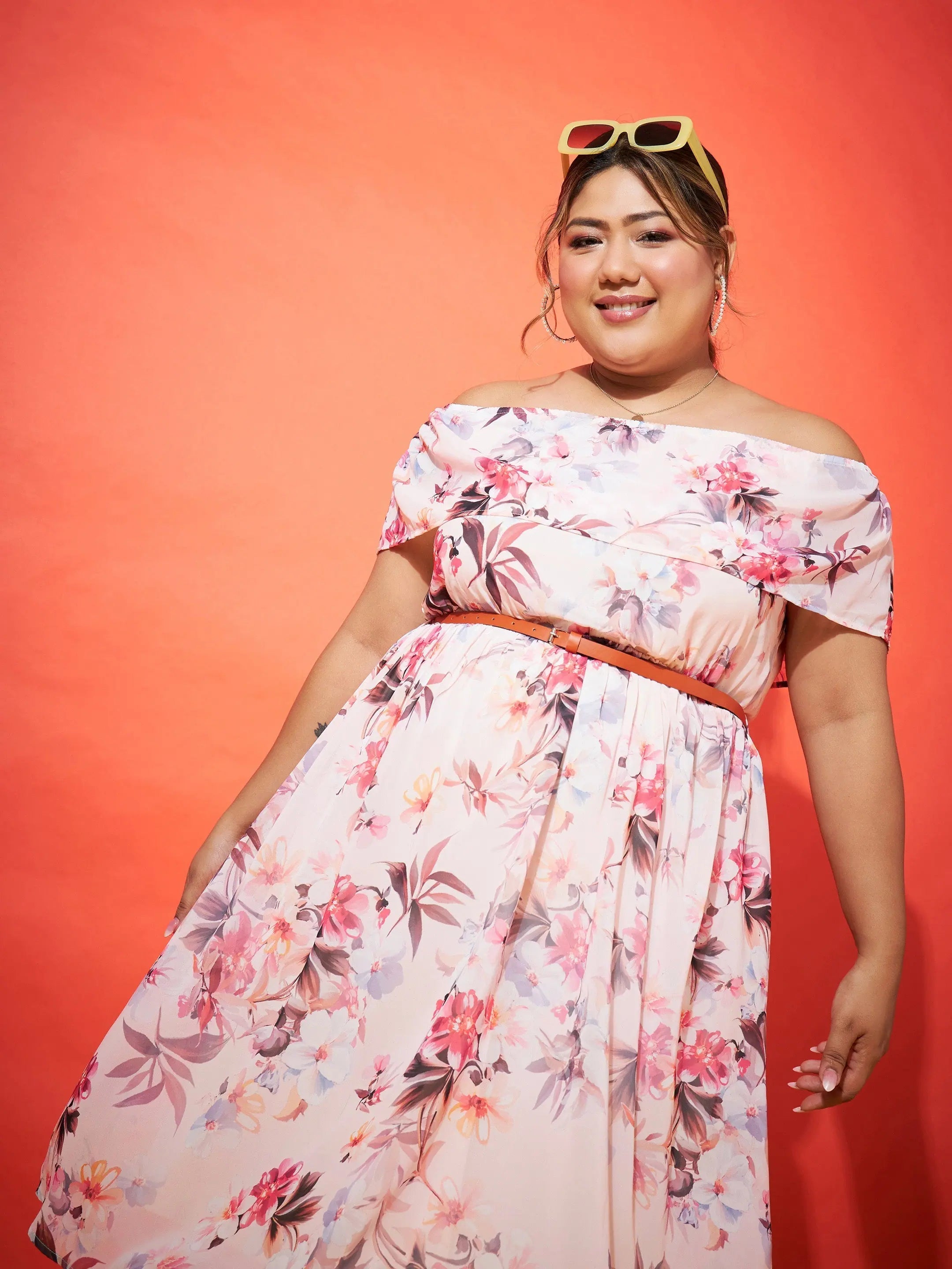 Pink Floral Off-Shoulder Dress | Designer Lehenga Inspiration