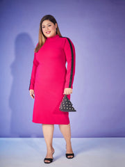 Women Fuchsia Sequin High Neck Bodycon Dress