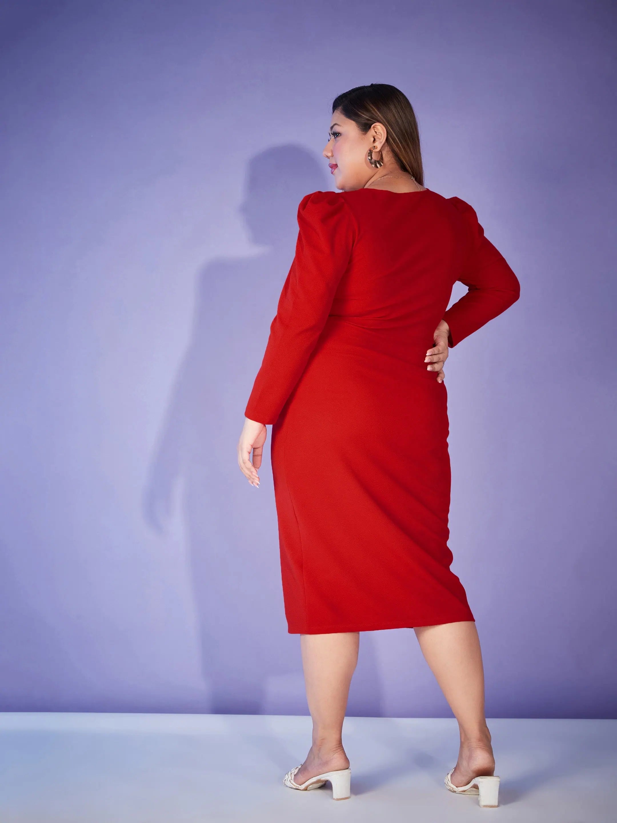 Red Puff Sleeve Bodycon Dress