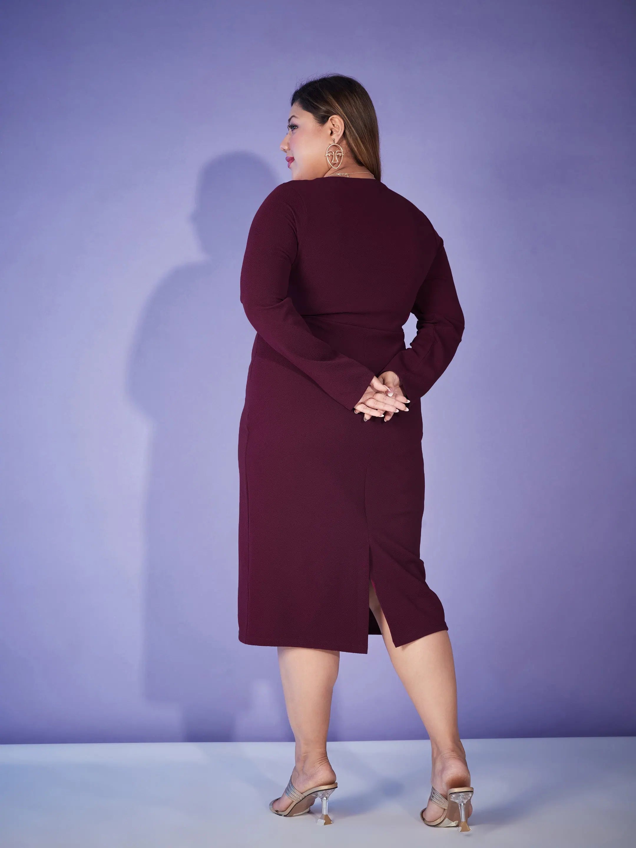 Burgundy Chain Bodycon Dress - Women's Wedding Lehenga Style