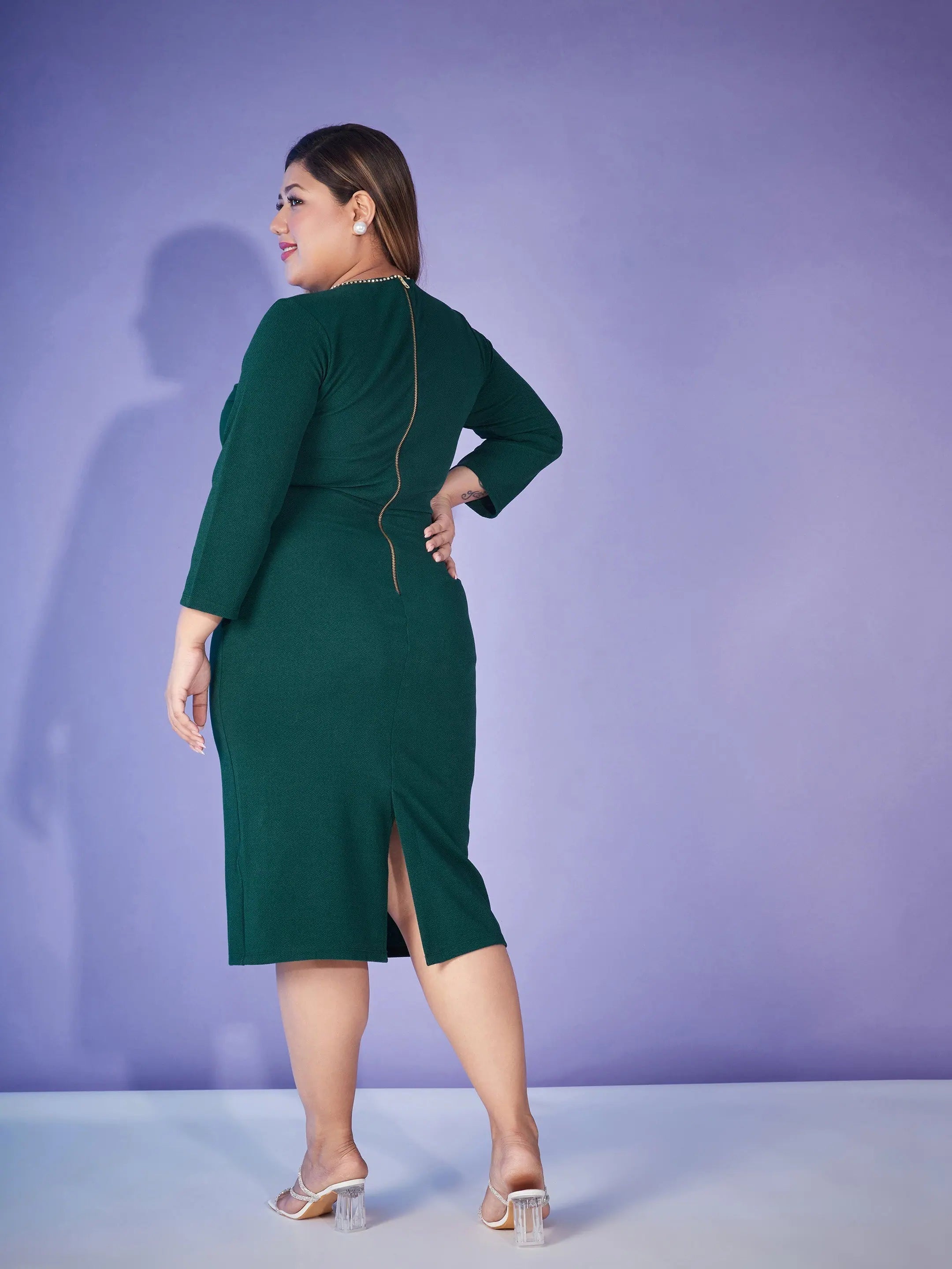 emerald peplum dress Terani Couture 251M4440 - Long Crepe Back Satin Sheath Dress