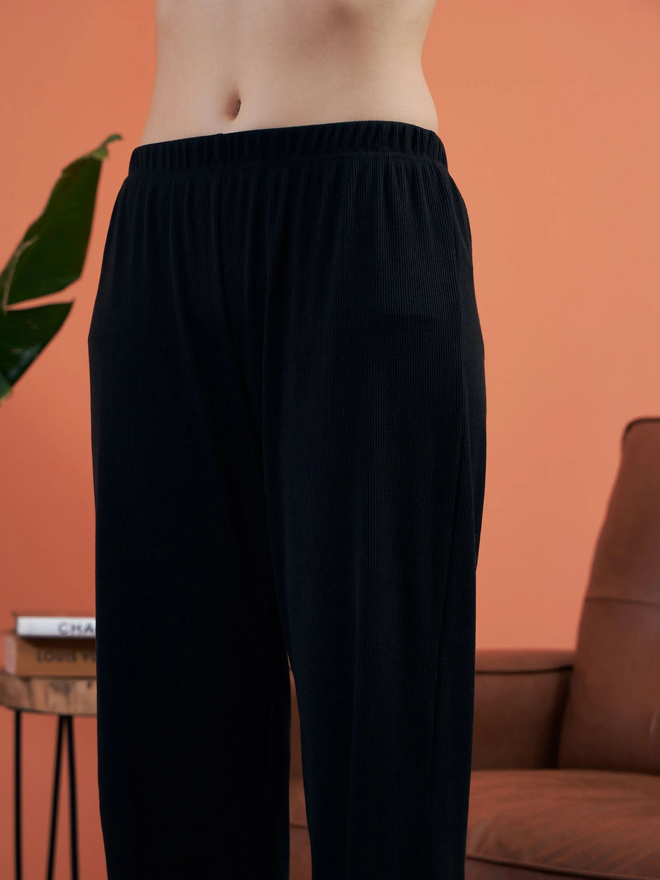 Black Rib Pajama Set: Women's Sleepwear & Lounge Pants