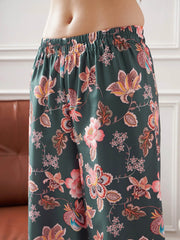 Women Grey & Rust Floral Notch Collar Shirt With Lounge Pants