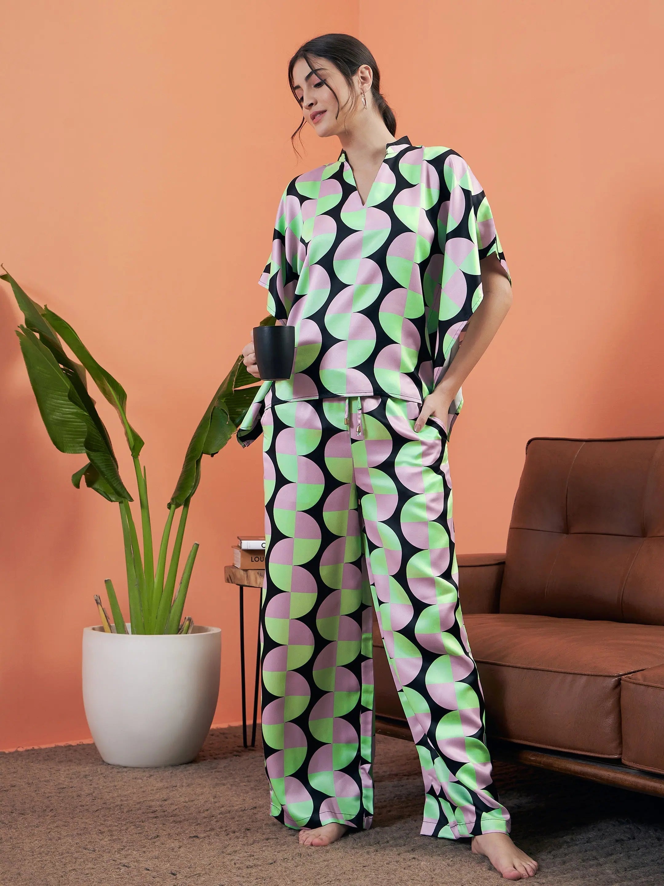 Black Printed Indian Top & Lounge Pants - Short Kurti for Women