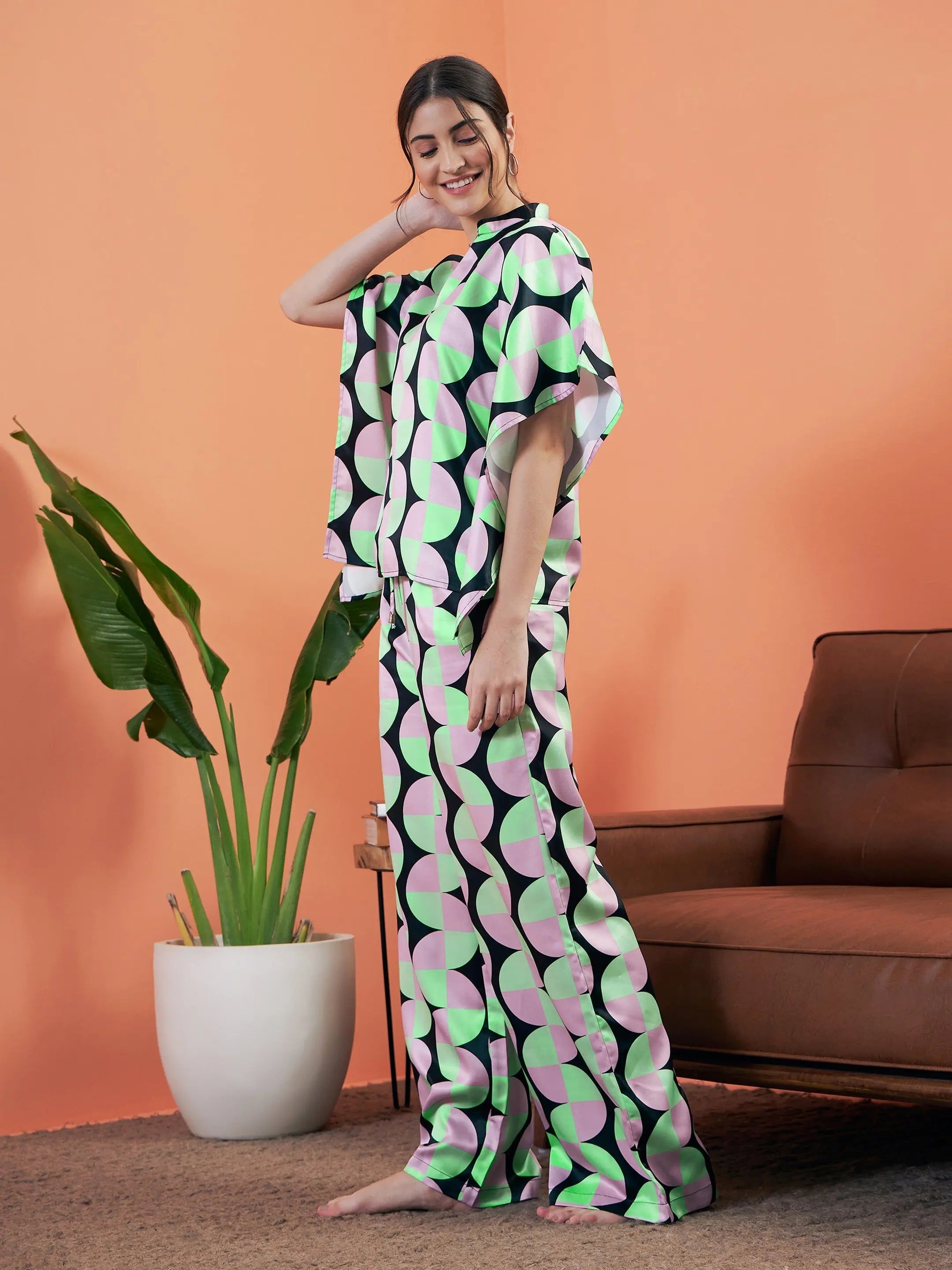 Black Printed Indian Top & Lounge Pants - Short Kurti for Women