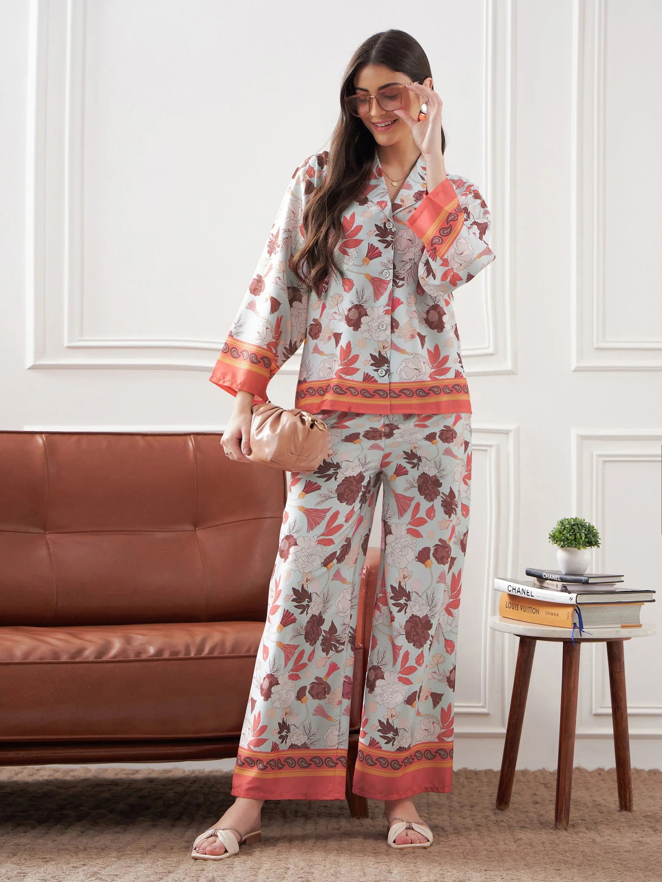 Tropical Notch Collar Shirt & Lounge Pants | Women's Lehenga
