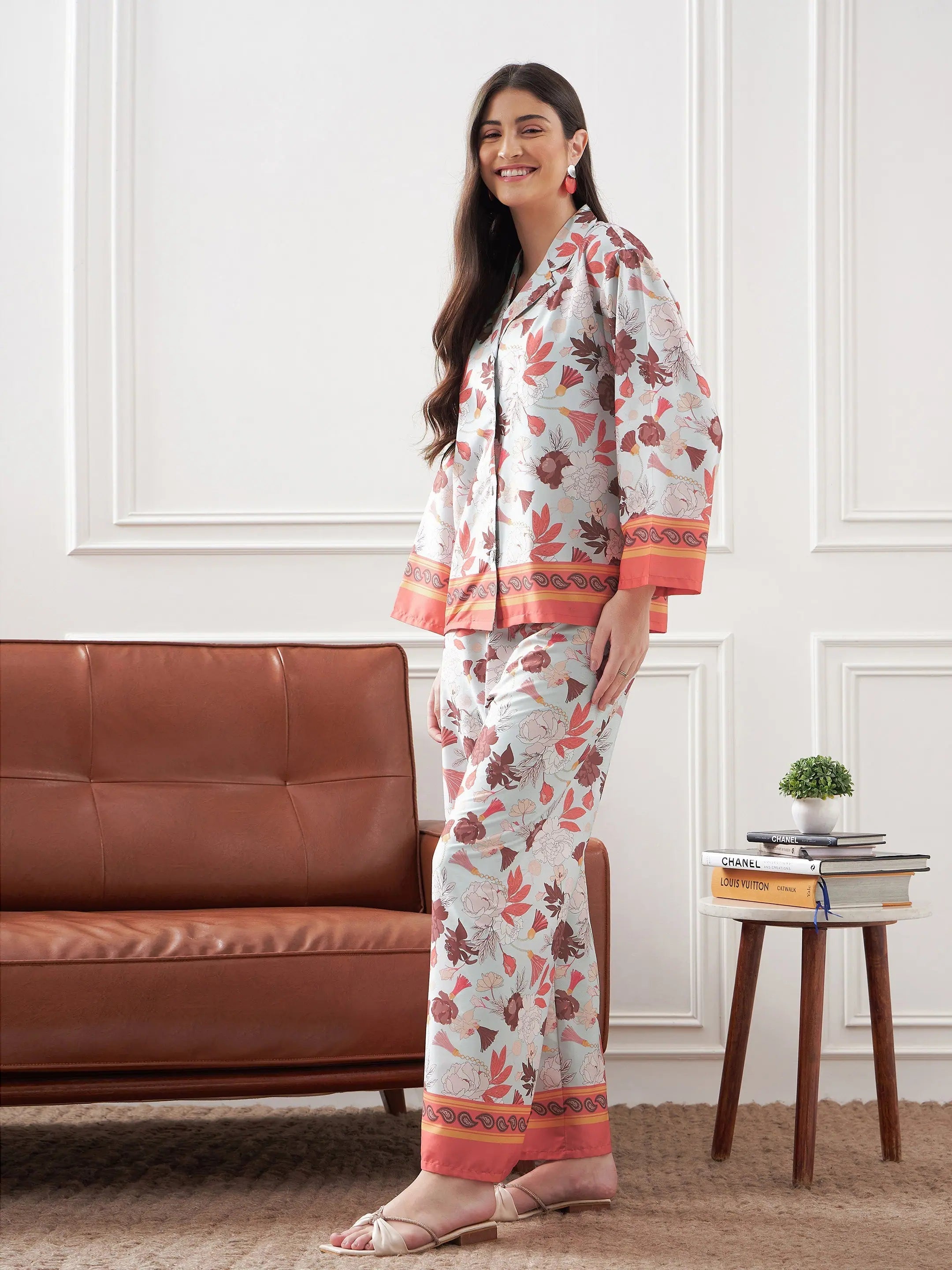 Tropical Notch Collar Shirt & Lounge Pants | Women's Lehenga