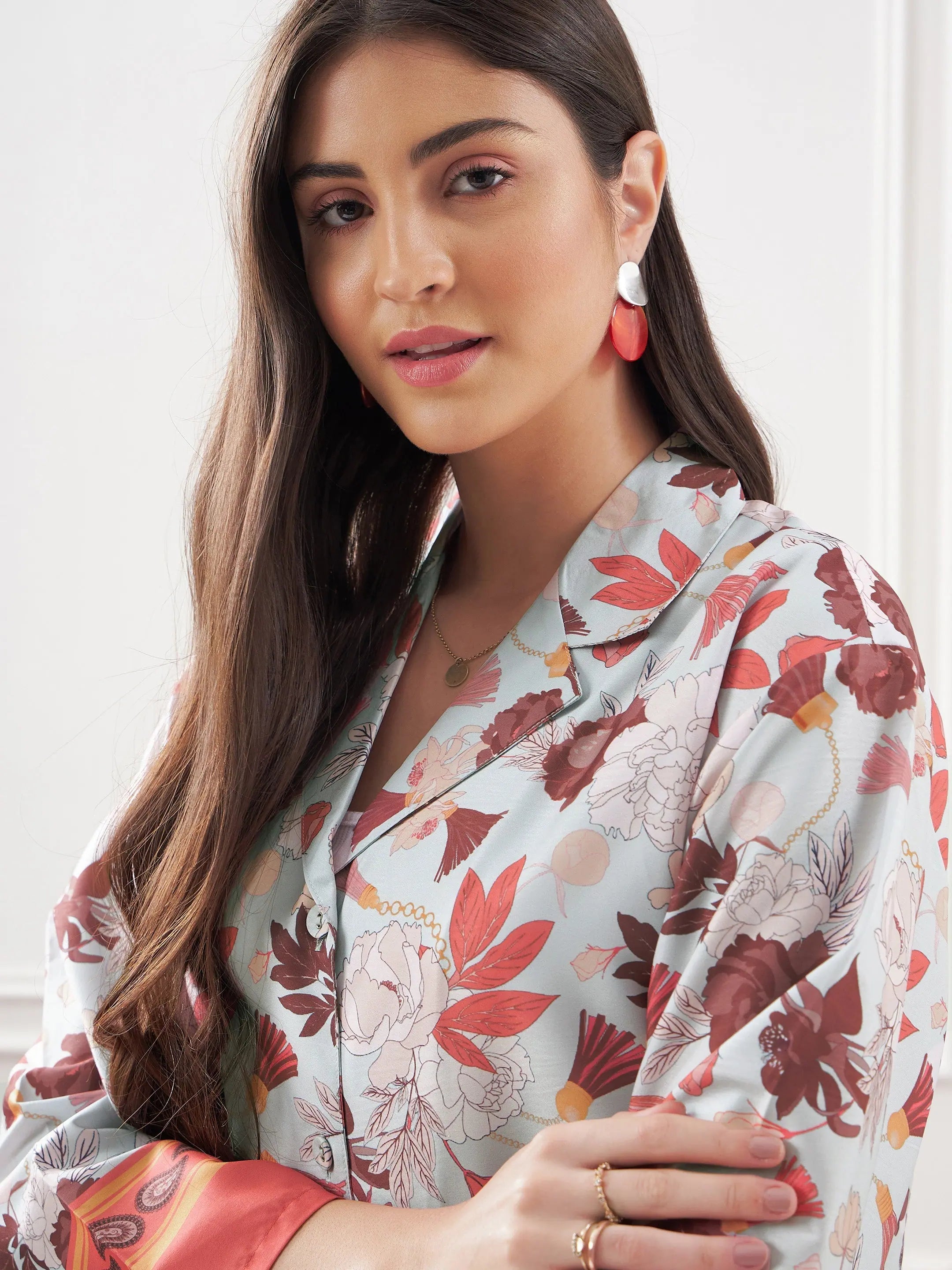 Tropical Notch Collar Shirt & Lounge Pants | Women's Lehenga