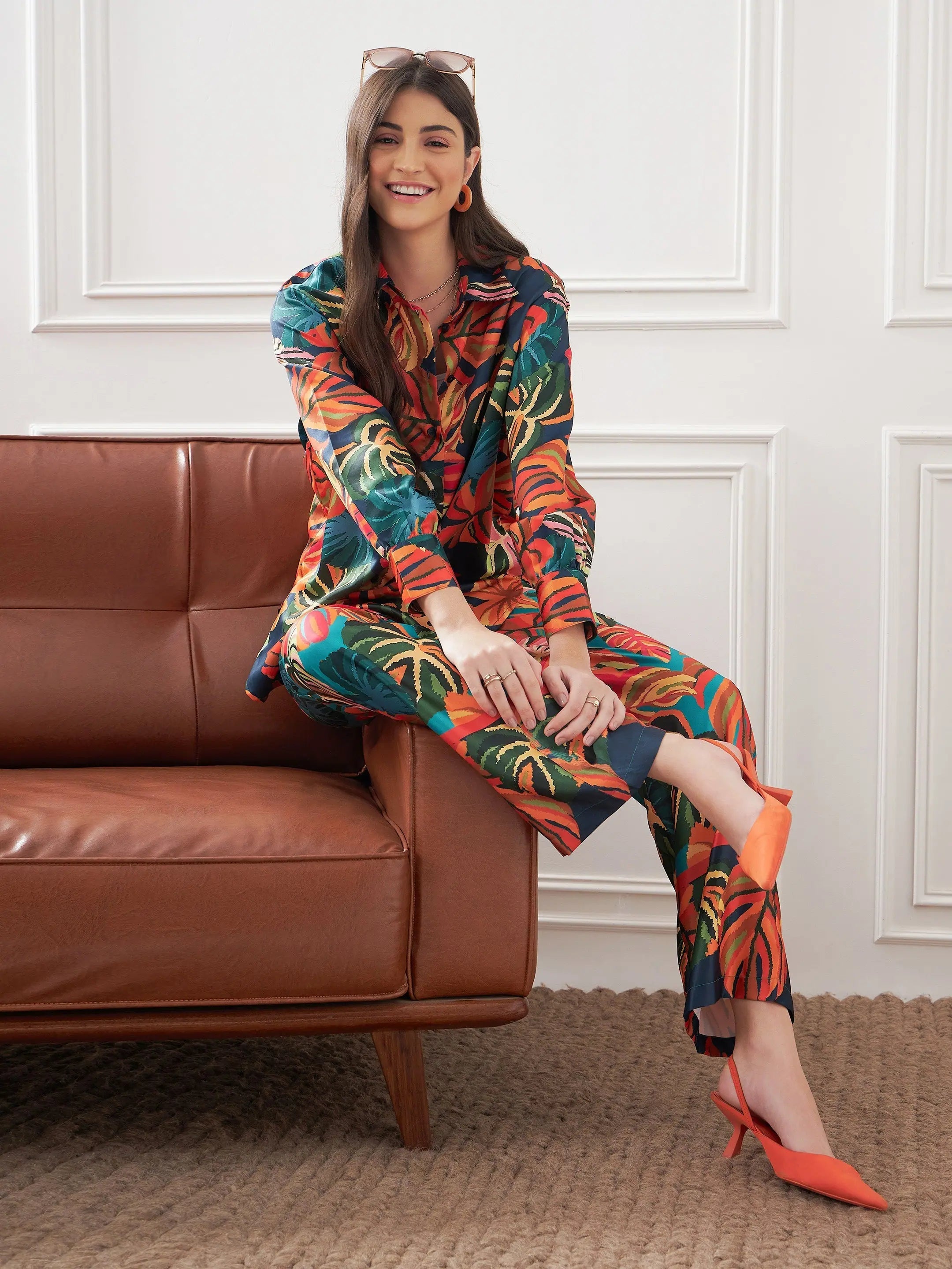 Tropical Longline Shirt & Lounge Pants | Designer Lehenga