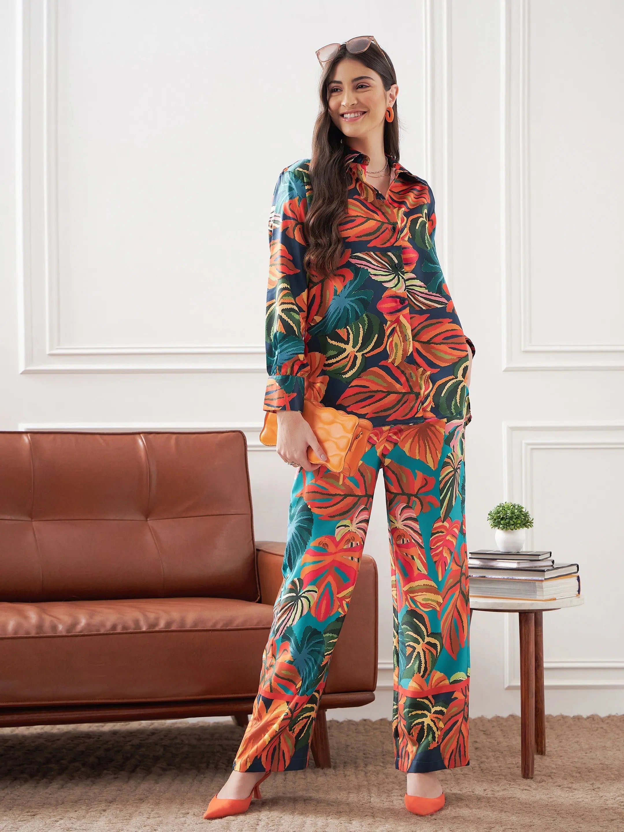 Tropical Longline Shirt & Lounge Pants | Designer Lehenga