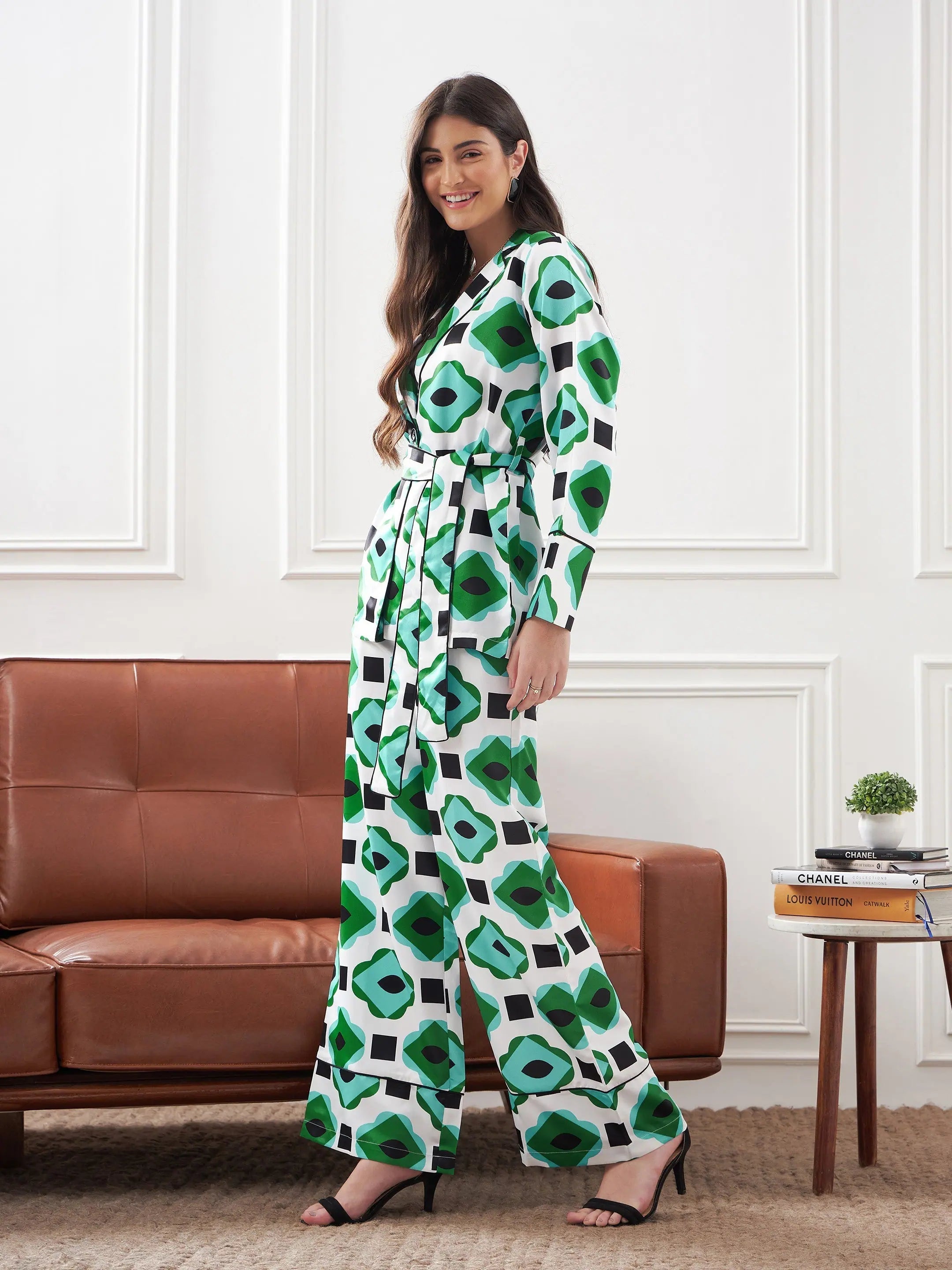 Green & White Belted Shirt With Lounge Pants | Women's Lehenga