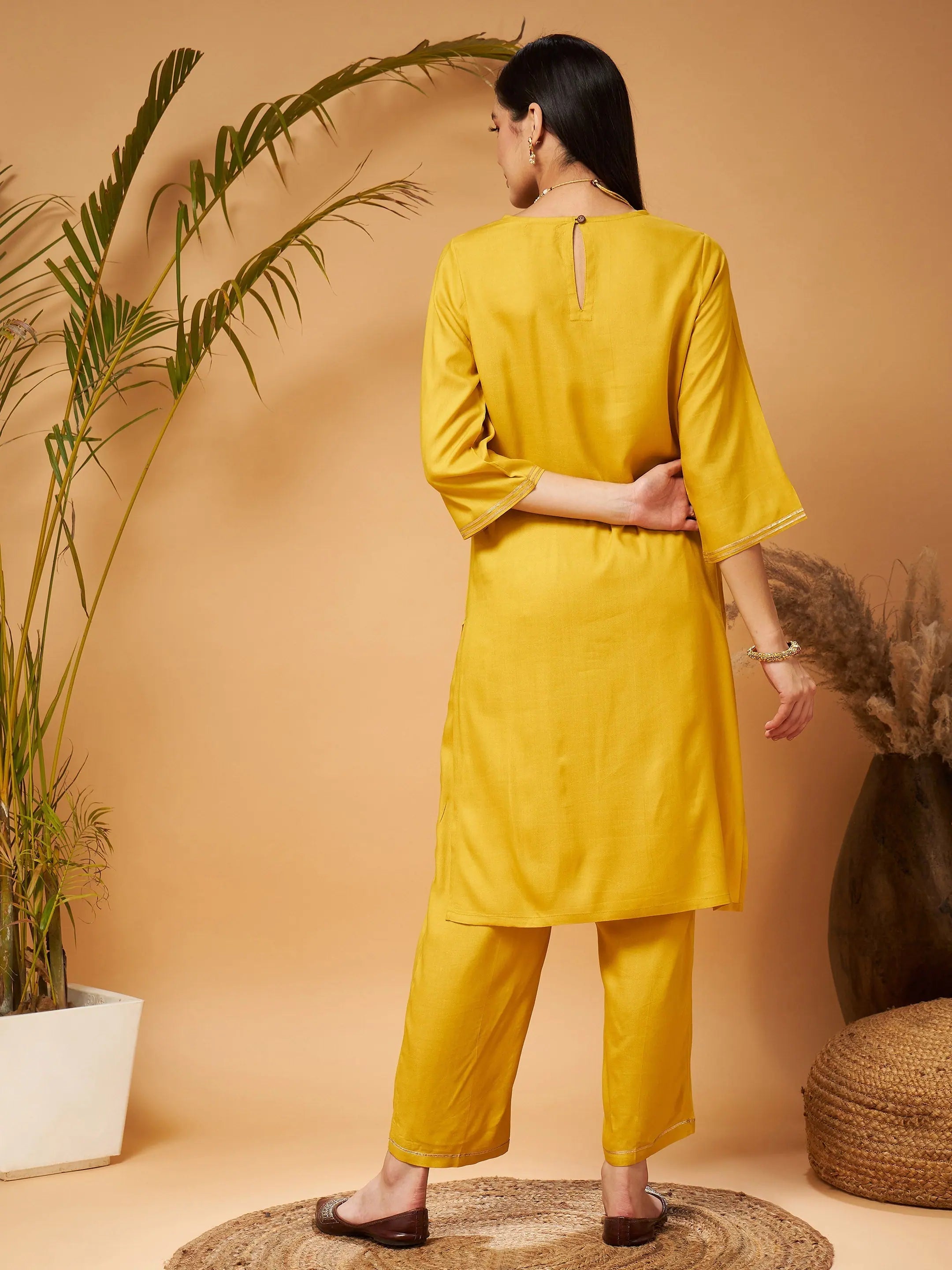 Yellow Embroidered Kurta Set - Designer Indian Kurta Sets