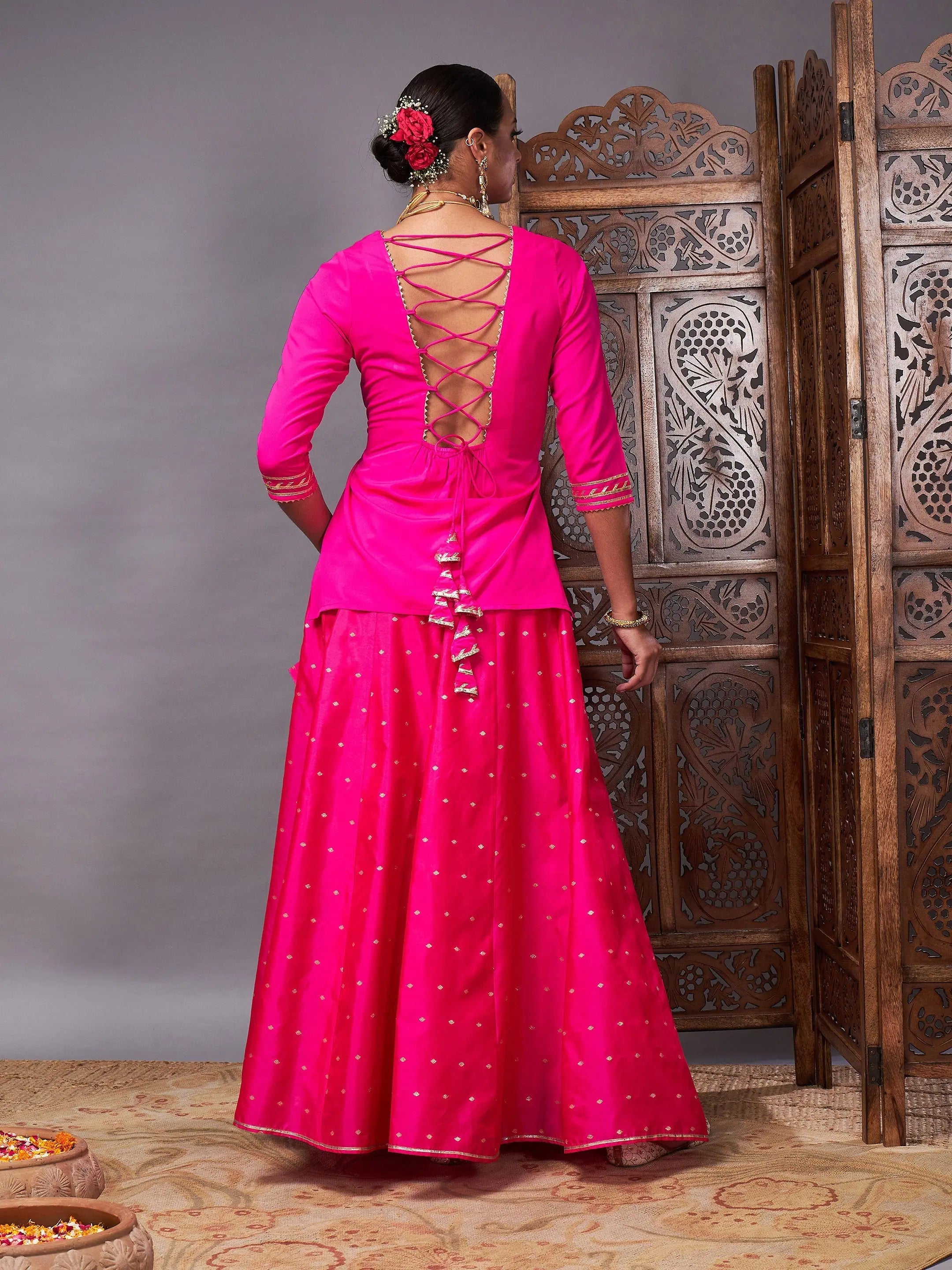 Fuchsia Banjara Top & Anarkali Skirt | Ethnic Lehenga