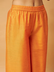 Women Mustard Emb Floral Short Kurta With Flared Palazzos