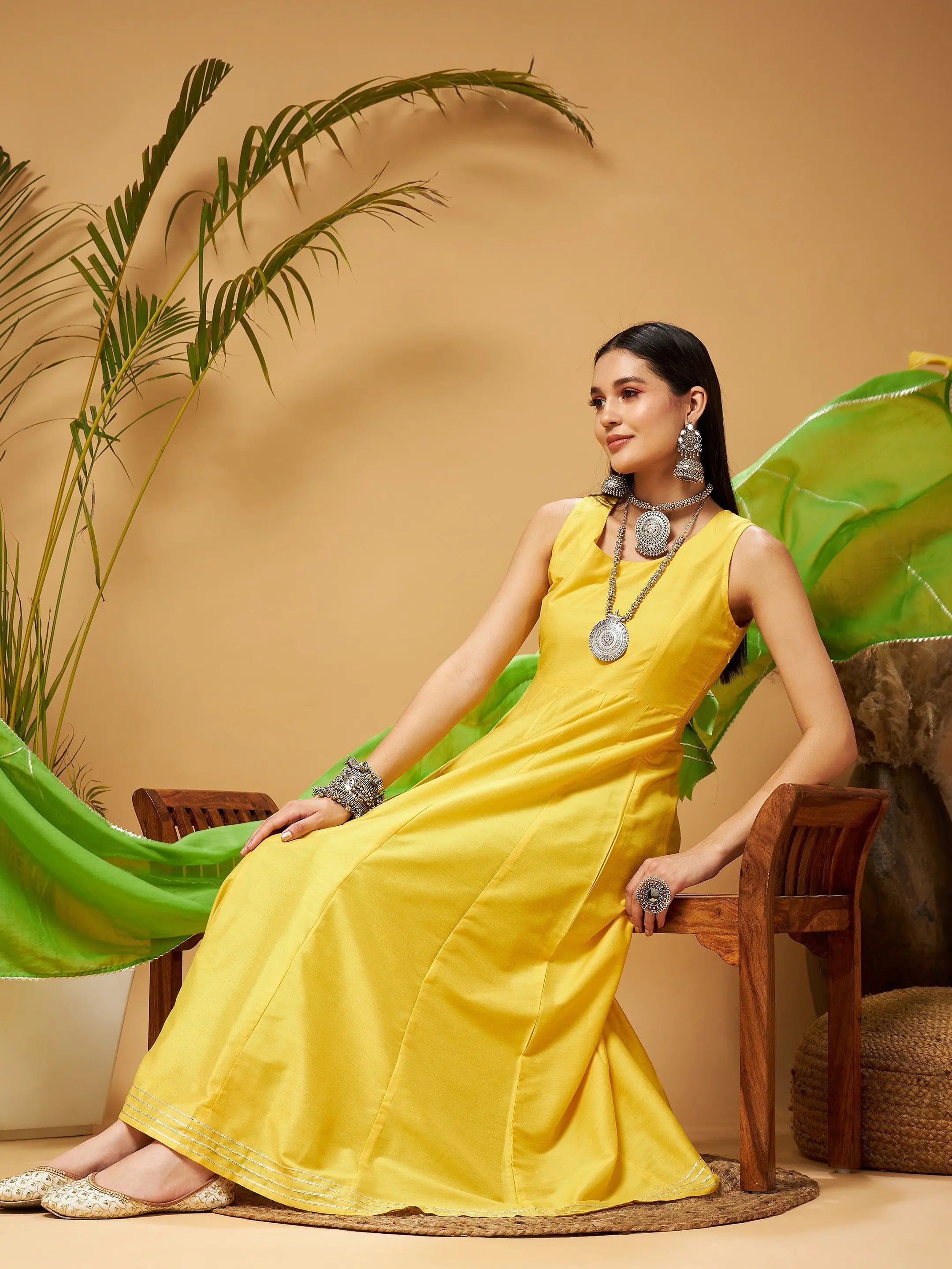 Yellow & Green Anarkali Kurta Set - Stylish Anarkali Suits Online