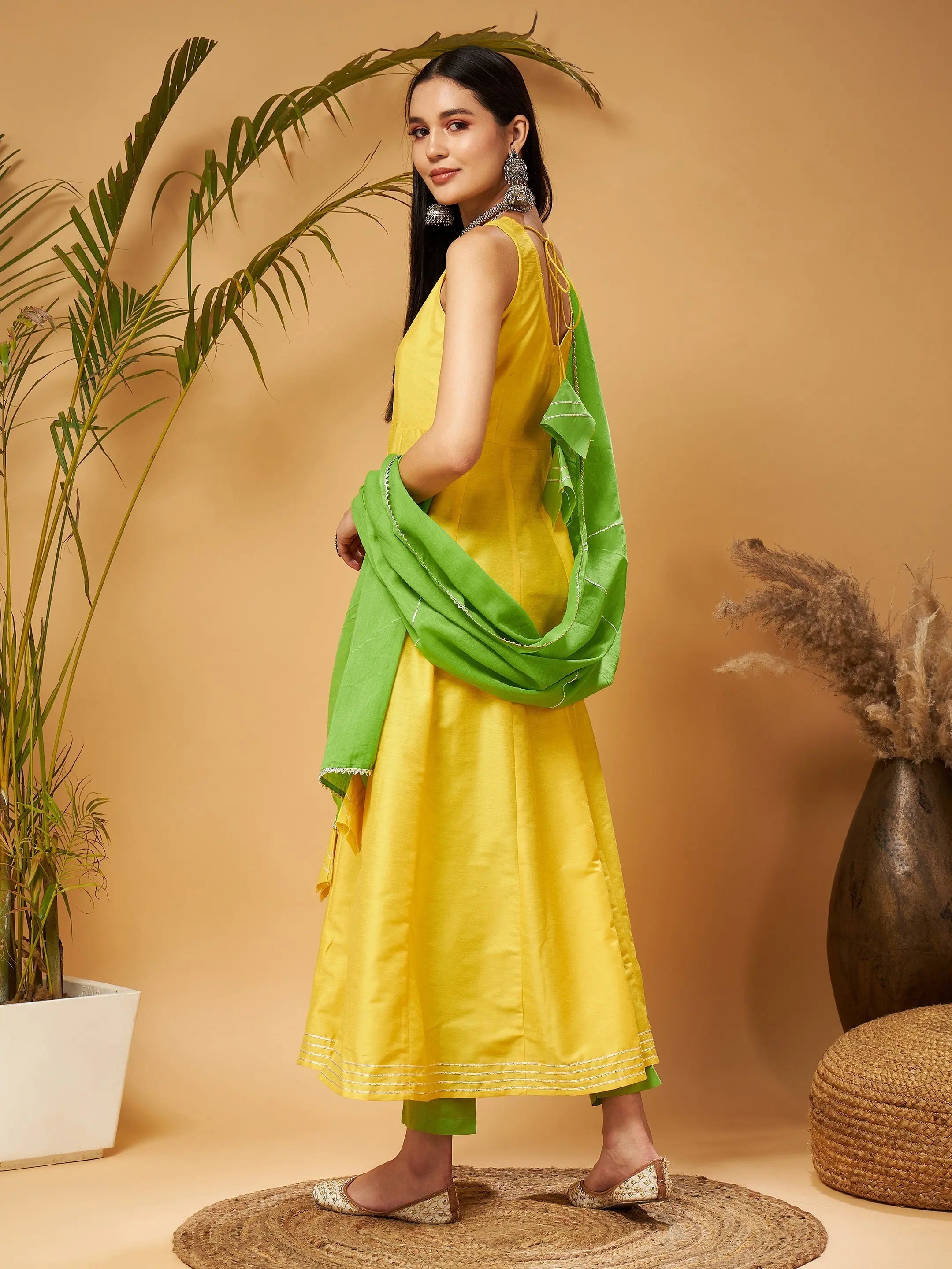 Yellow & Green Anarkali Kurta Set - Stylish Anarkali Suits Online