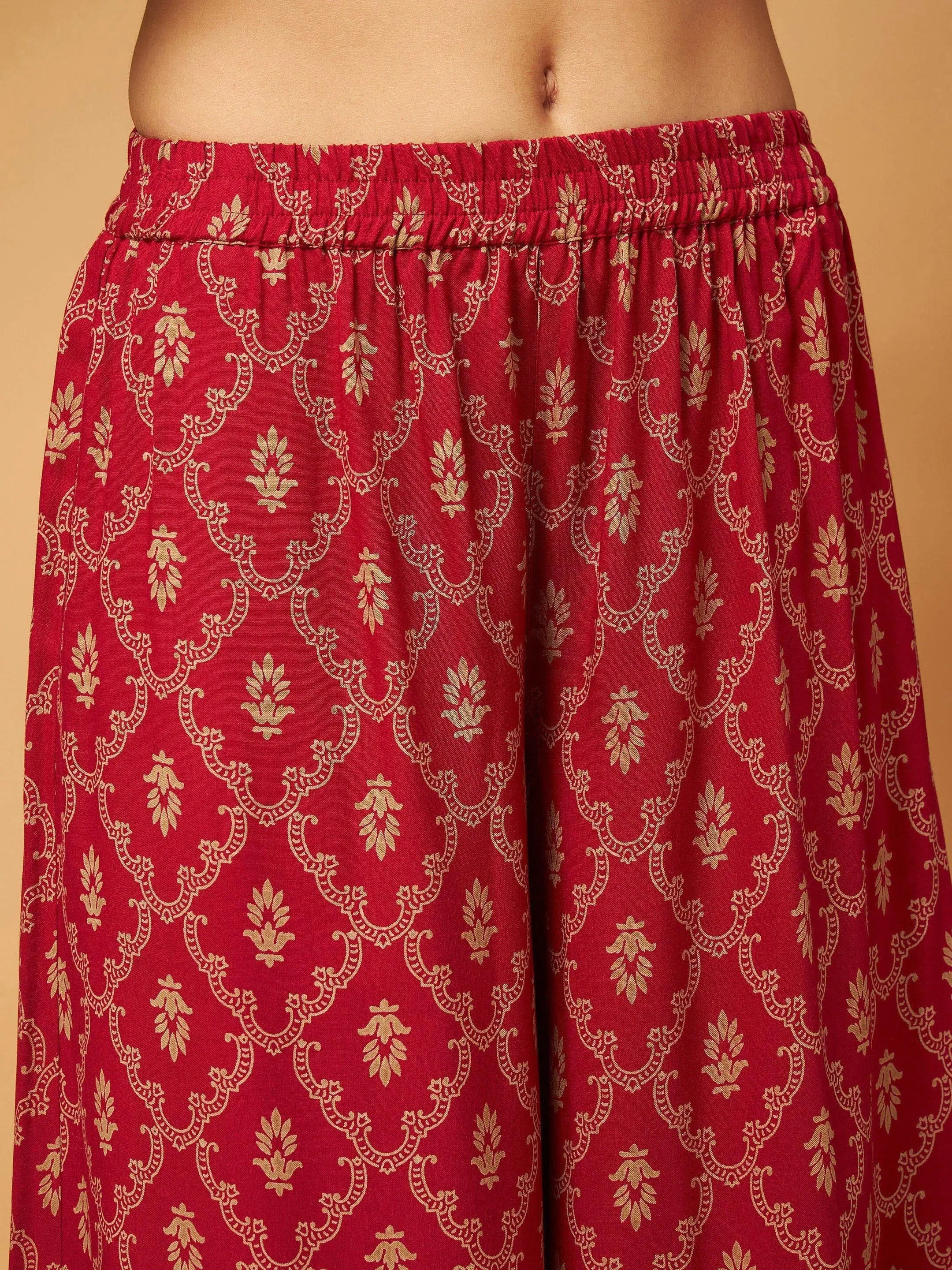 Women's Maroon Kurta Palazzo Set with Printed Flared Palazzo