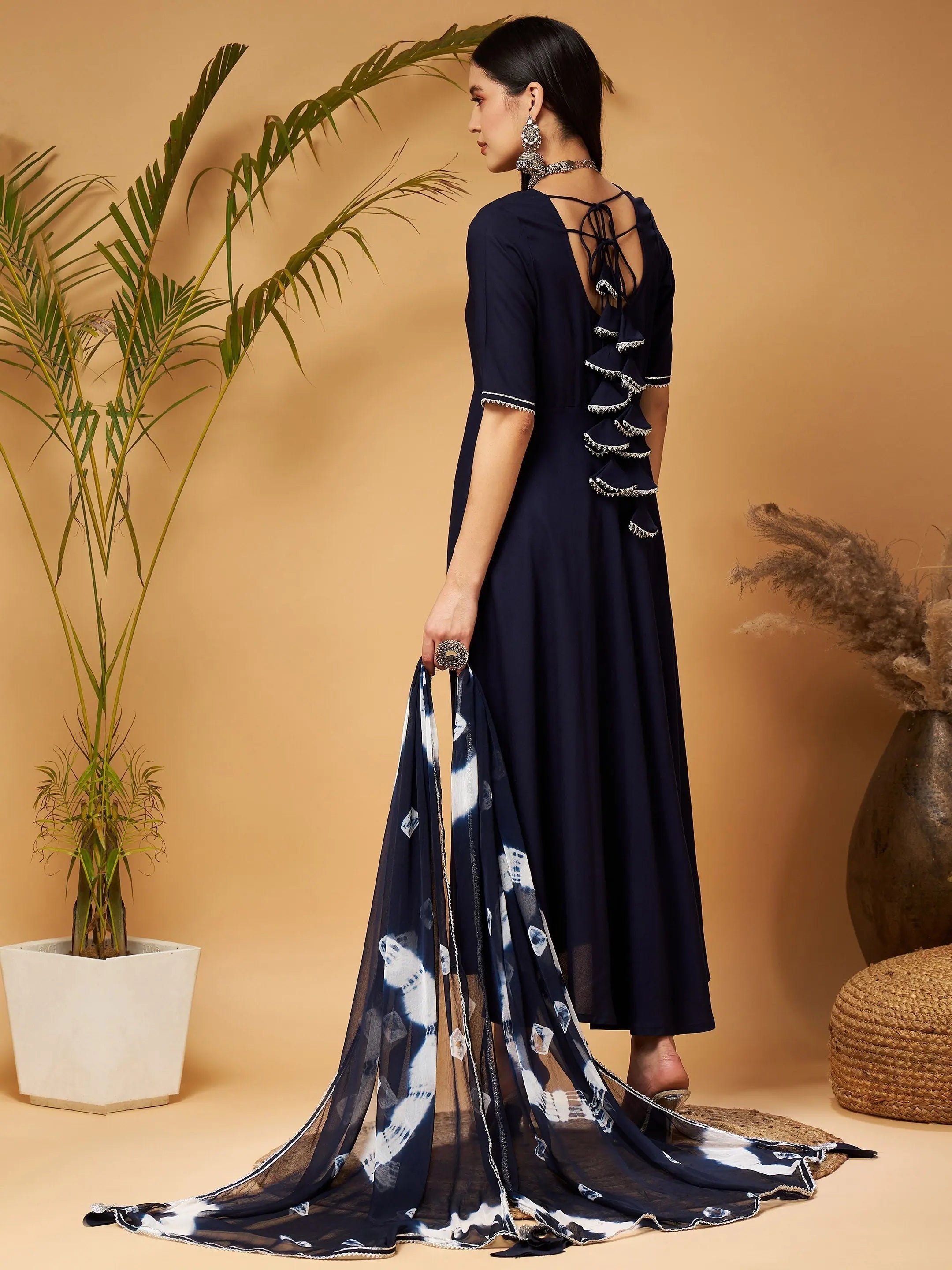 Navy Kurta Set with Bandhej Dupatta | Women's Indian Kurta Sets