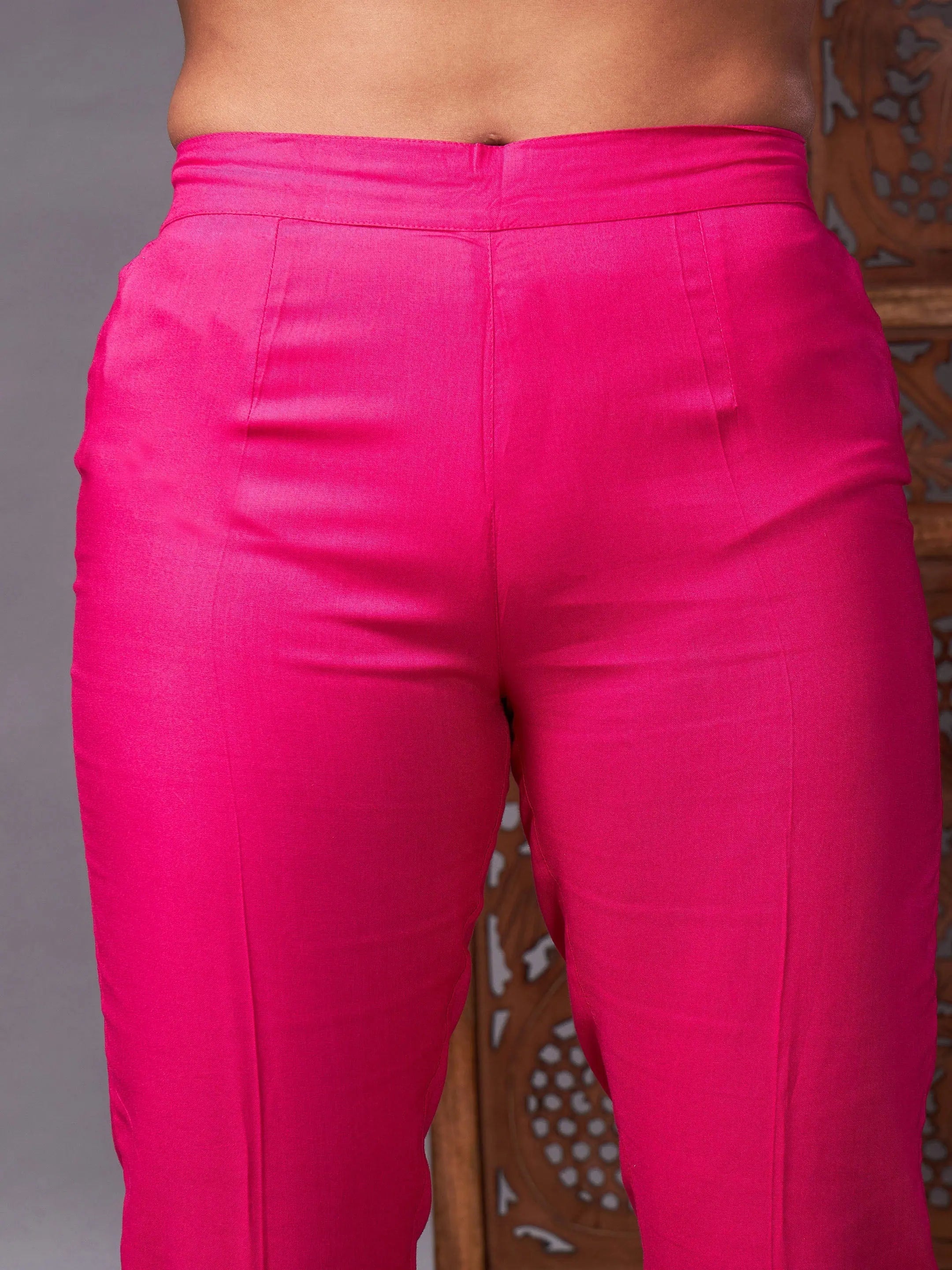 Fuchsia Kurta Set With Bandhej Dupatta | Indian Kurta Sets