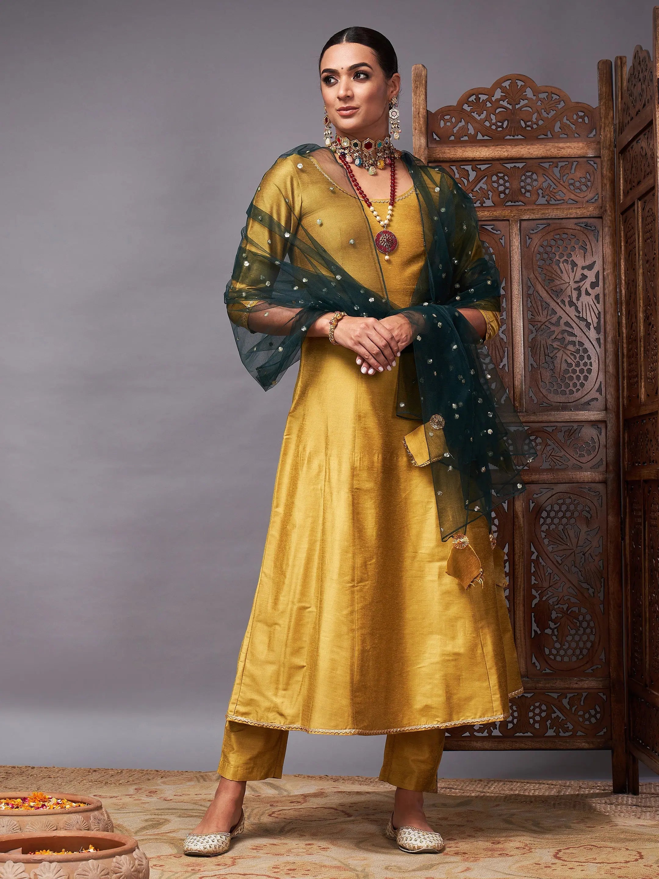 Mustard Kurta Set with Dupatta | Women's Indian Kurta Sets - Style 1
