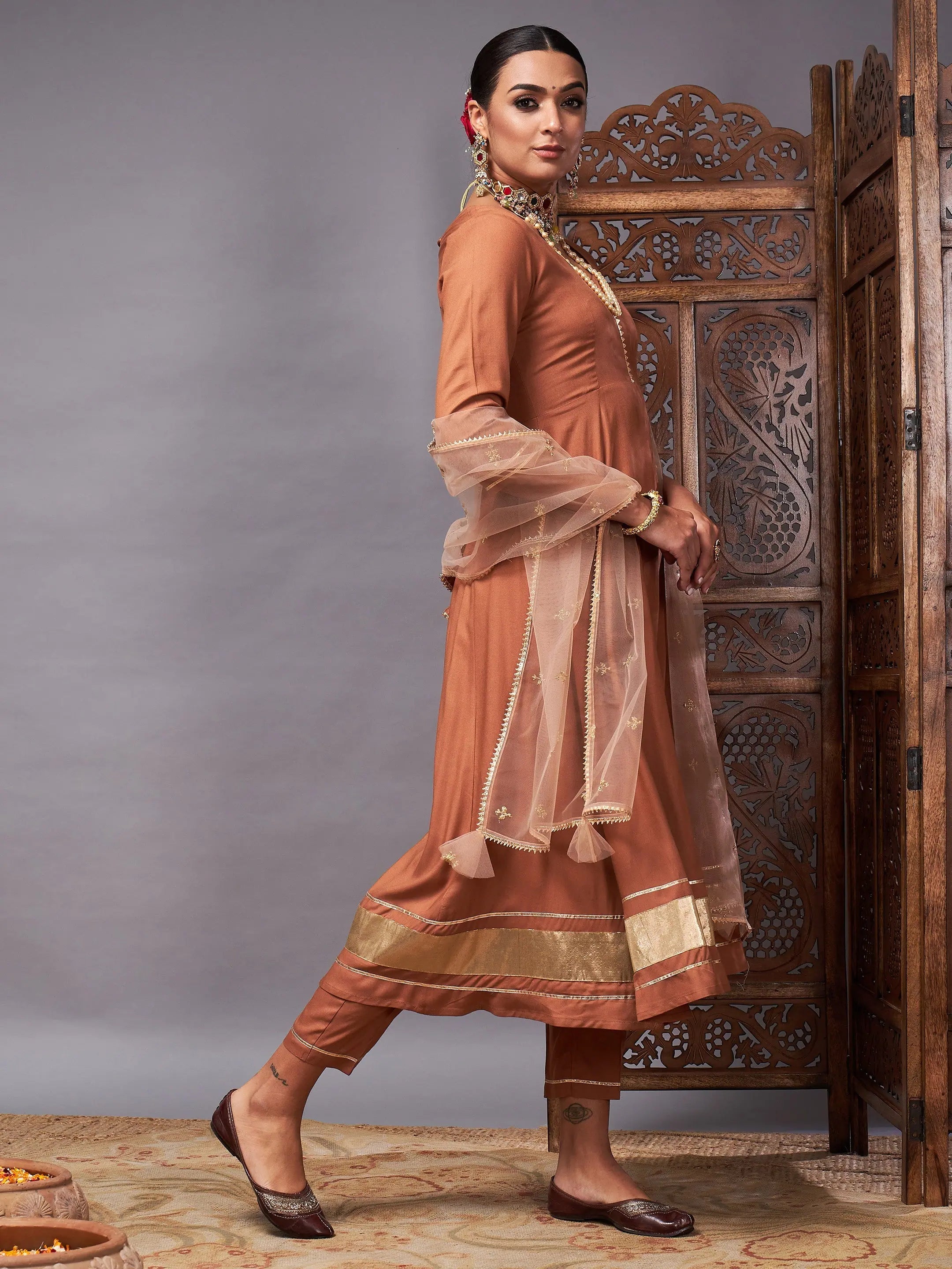 Brown Kurta Set with Dupatta | Women's Indian Kurta Sets