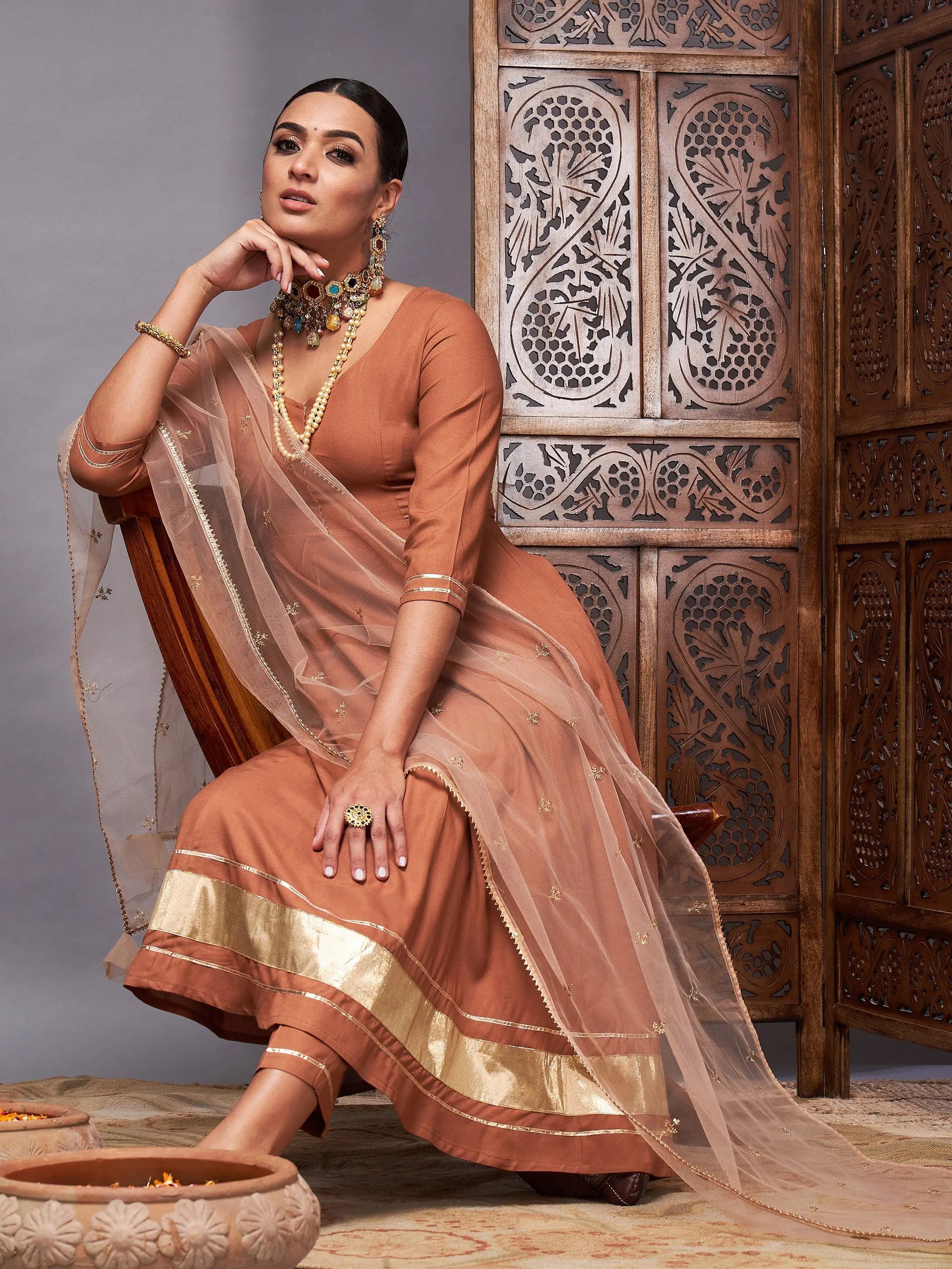 Brown Kurta Set with Dupatta | Women's Indian Kurta Sets