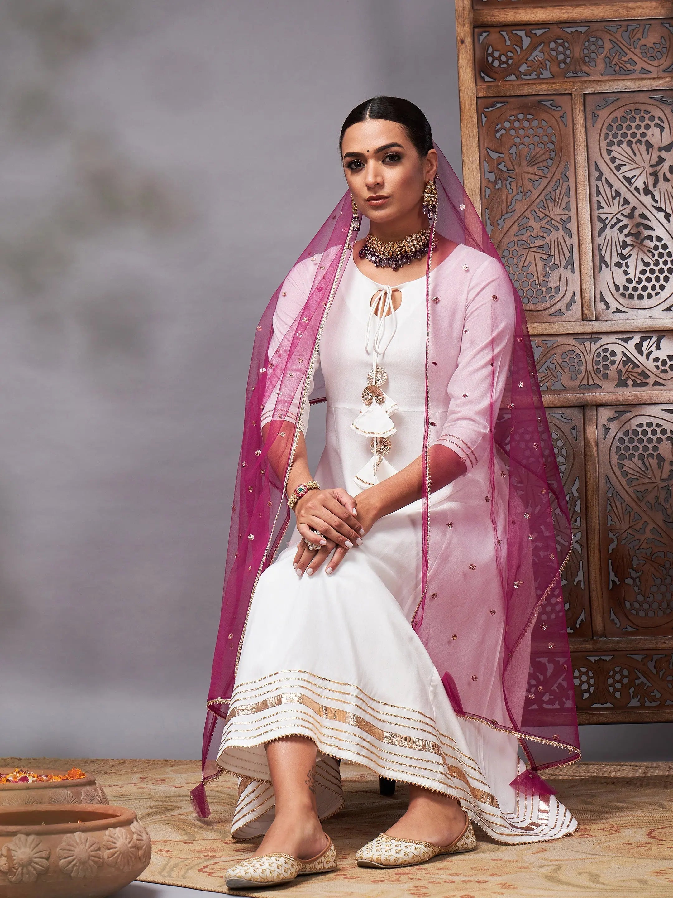 Off White Kurta Set | Designer Kurta Set With Dupatta