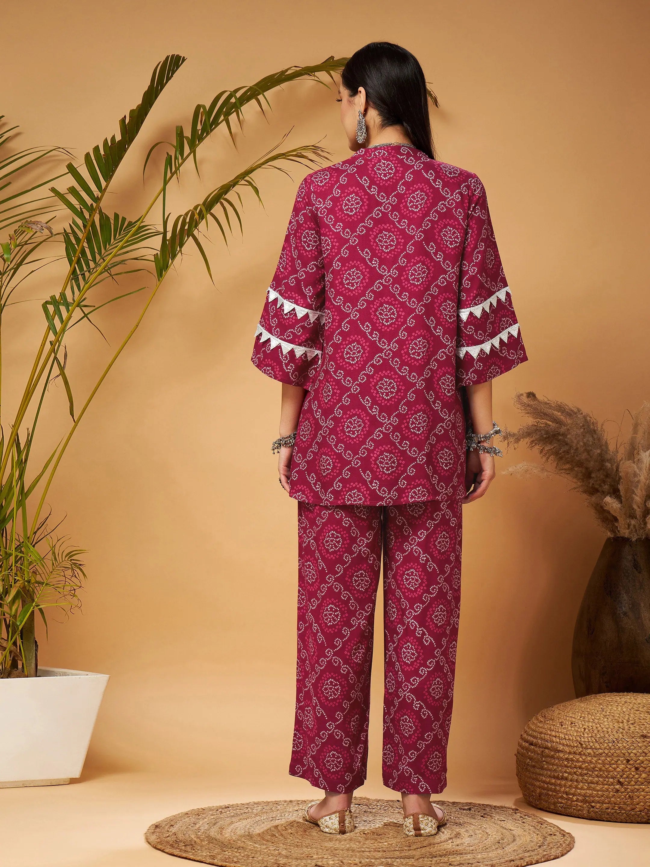 Fuchsia Bandhej Top & Palazzos | Women's Western Wear