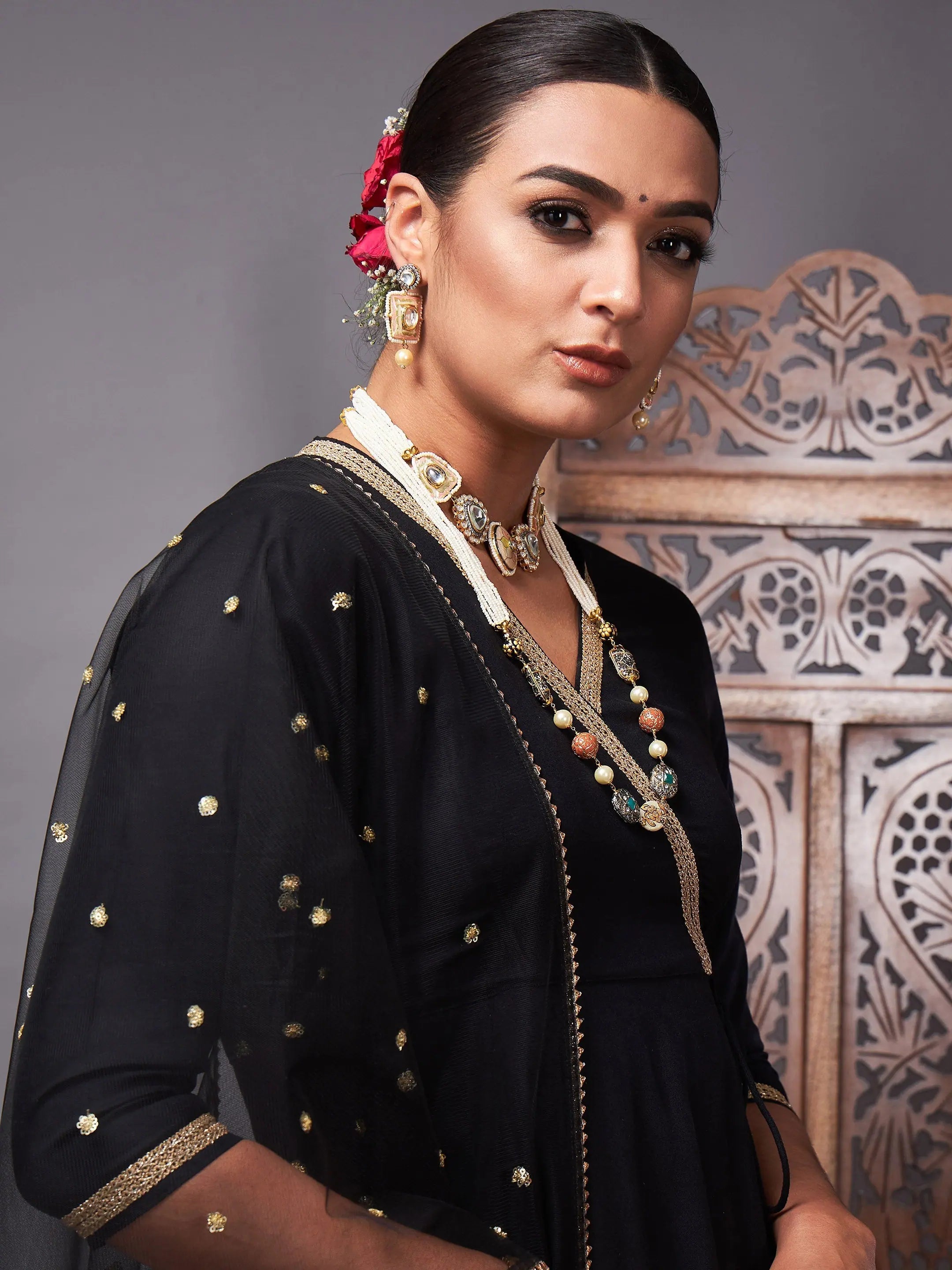 Black Kurta Set With Net Dupatta | Women's Kurta Sets Online
