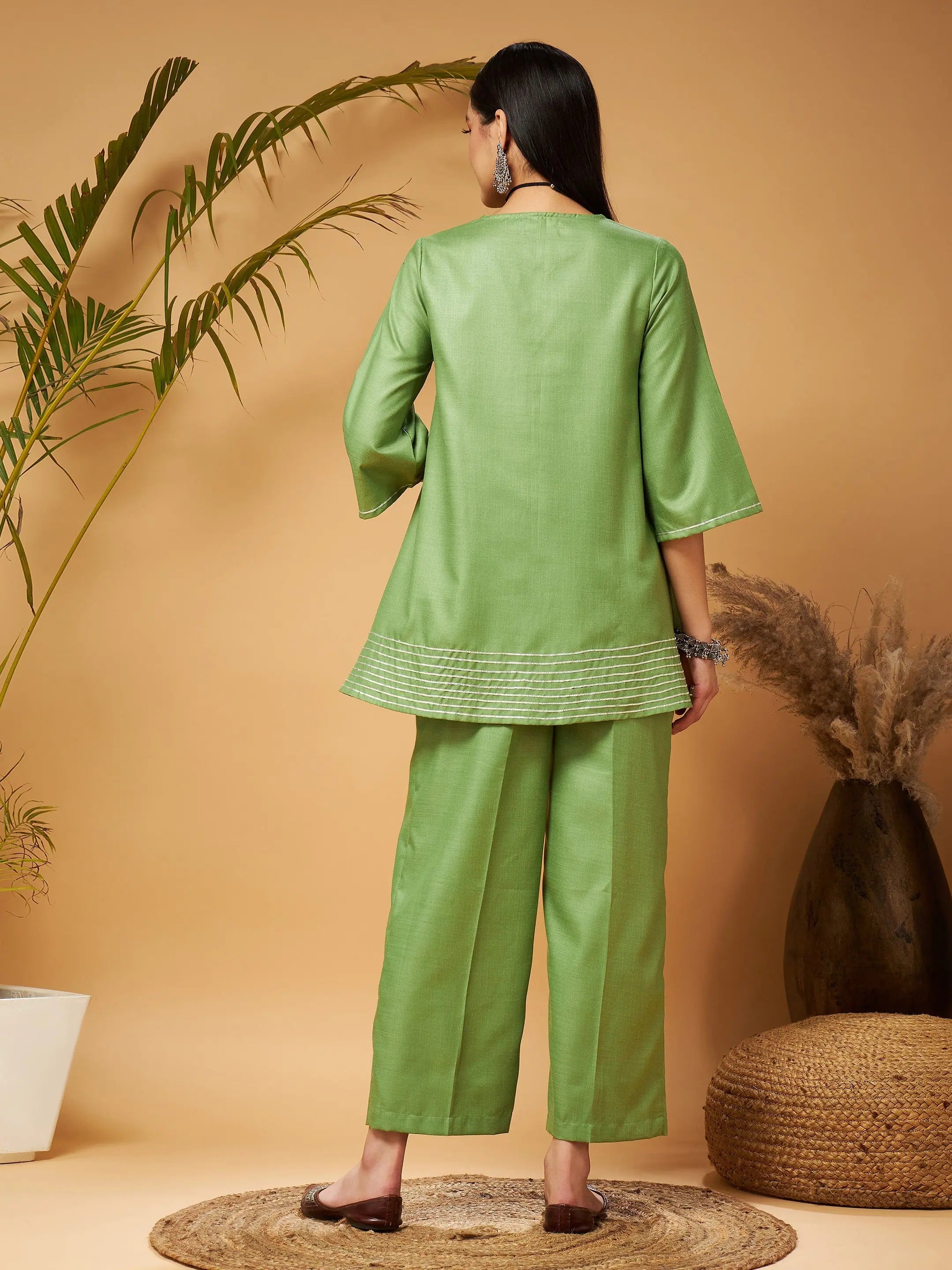 Green Peplum Top & Palazzos - Women's Western Outfits