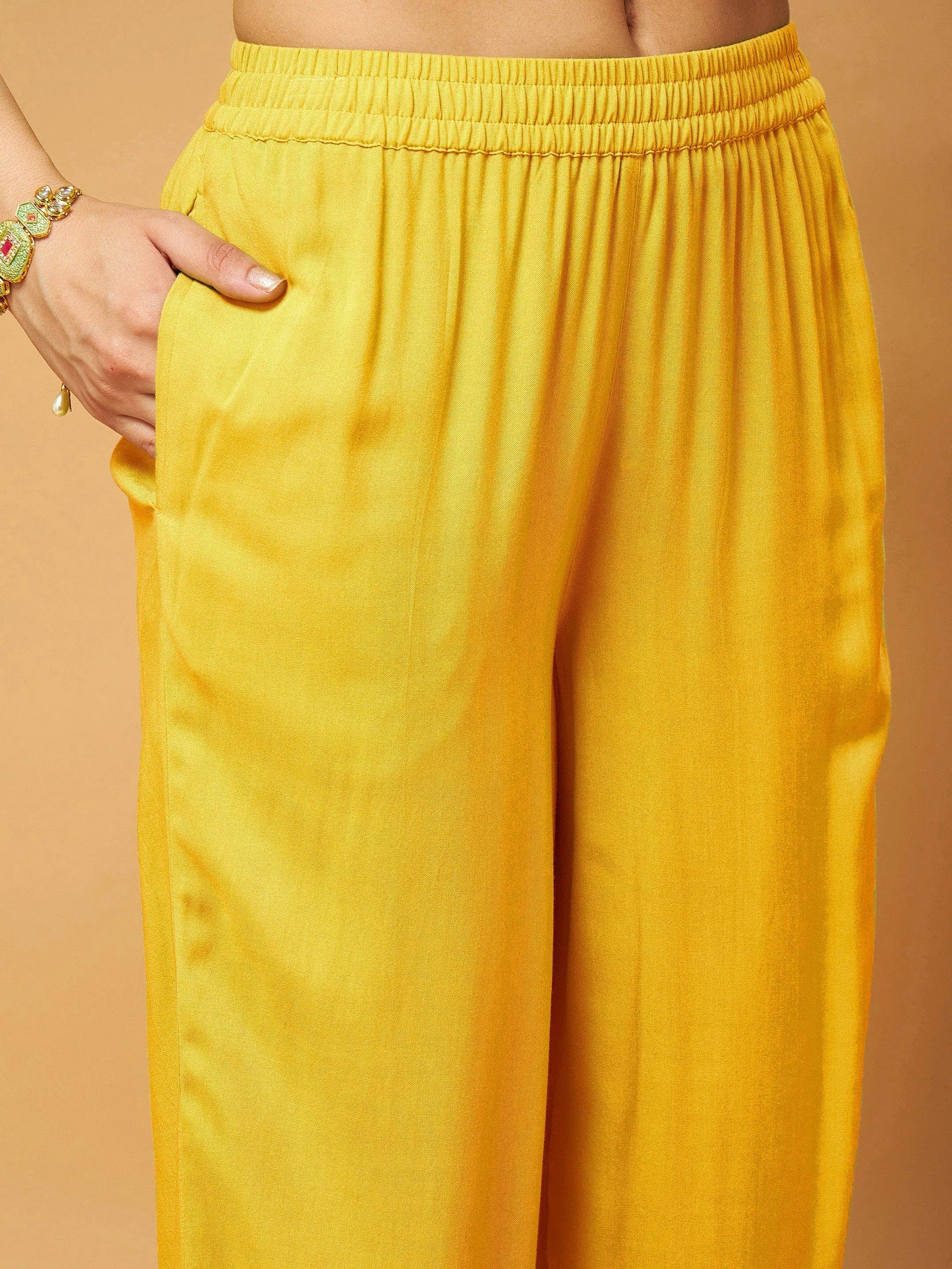 Yellow Embroidered Top & Palazzos - Vibrant Women's Shirts