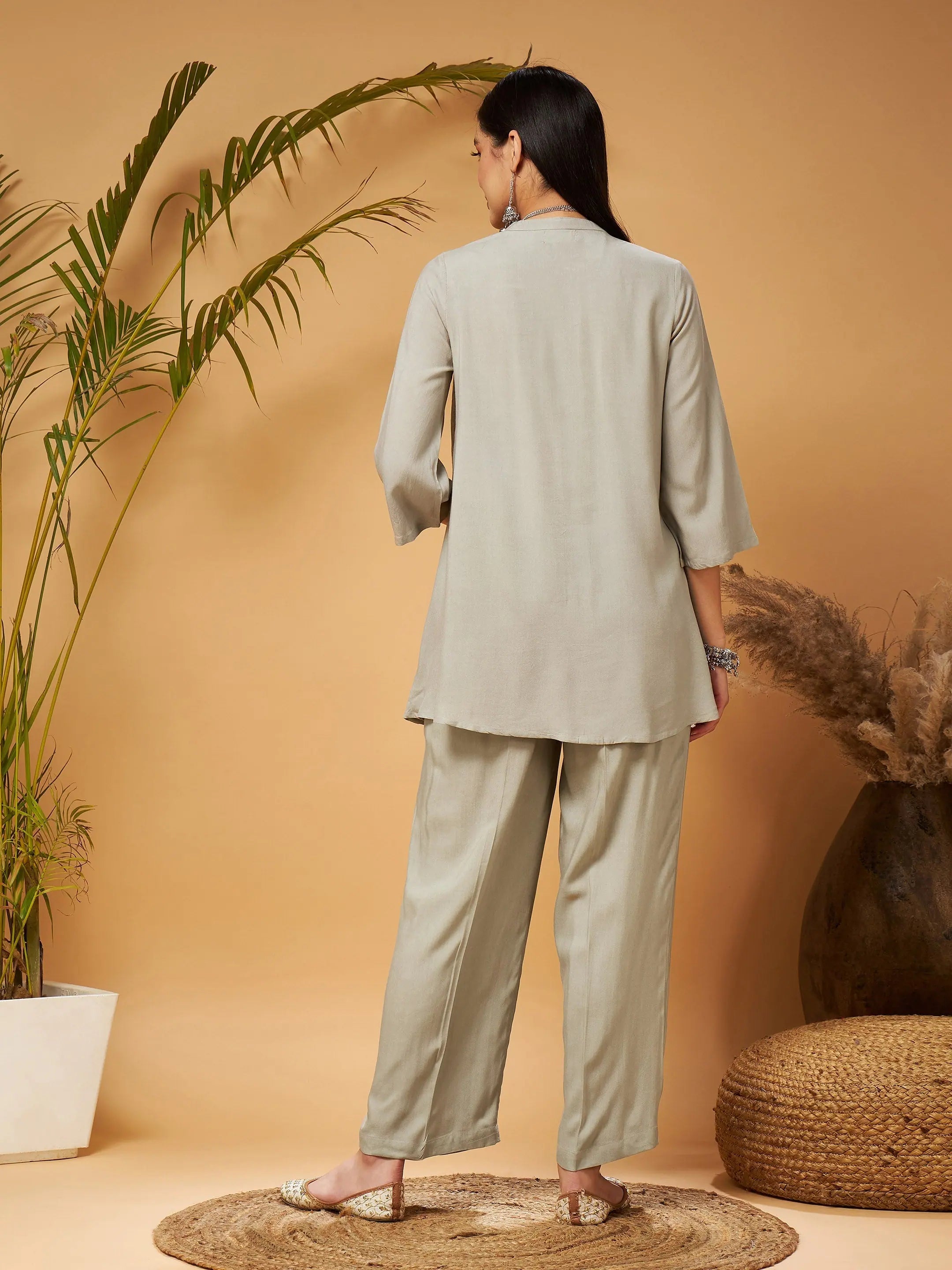Taupe Embroidered Top & Palazzos - Stylish Women's Tunics