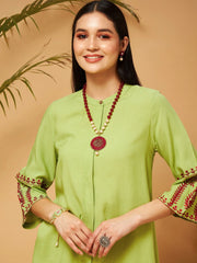 Women Green Embroidered Top With Palazzos