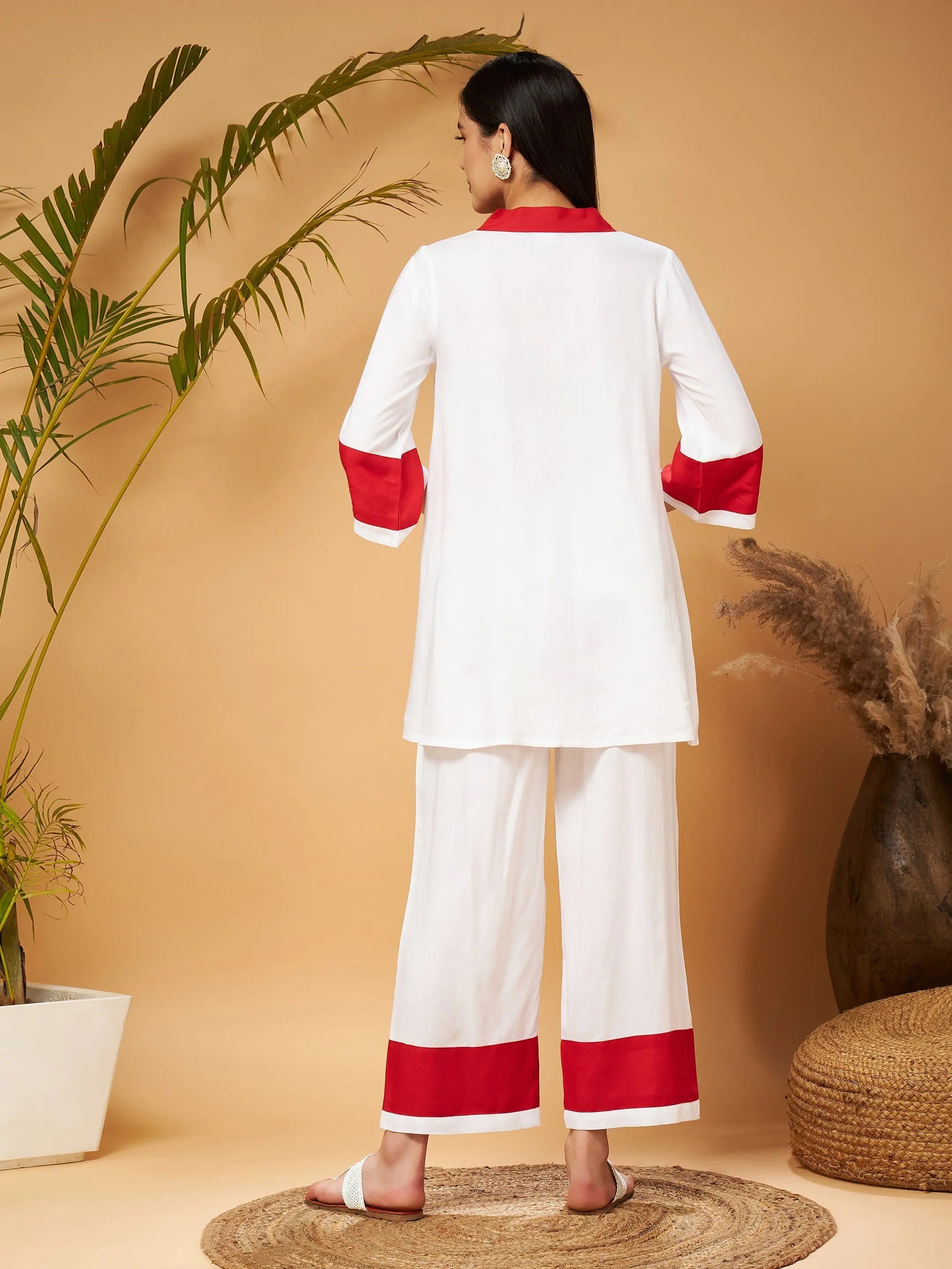 Off White Embroidered Top & Palazzos - Women's Western Outfits