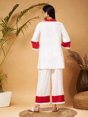 Women Off White Multi Thread Embroidered Top With Palazzos