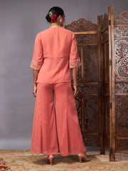 Women Rust Gota Embroidered Top With Palazzos