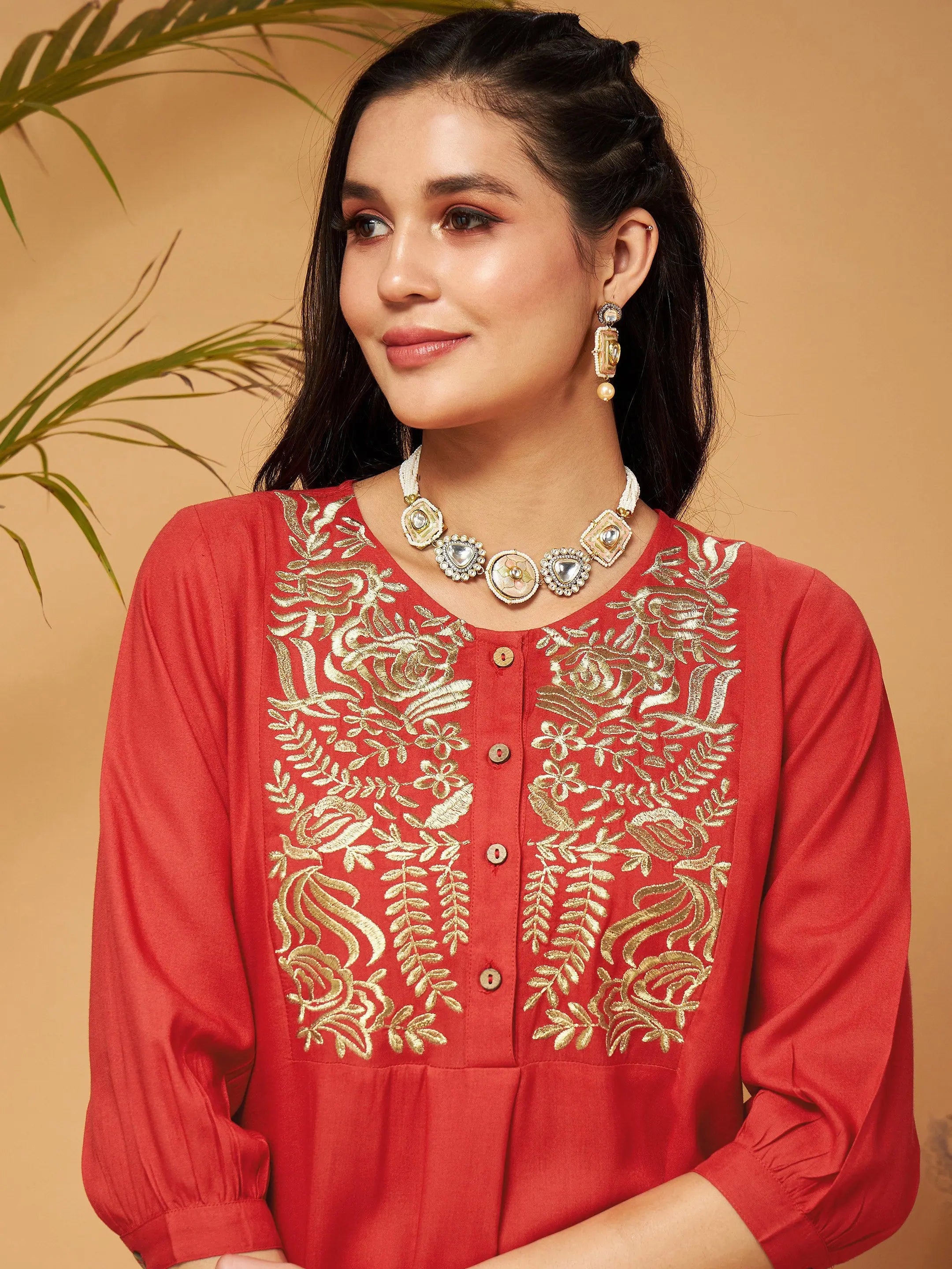 Red Zari Embroidered Bodice Top & Palazzos | Women's Western Wear