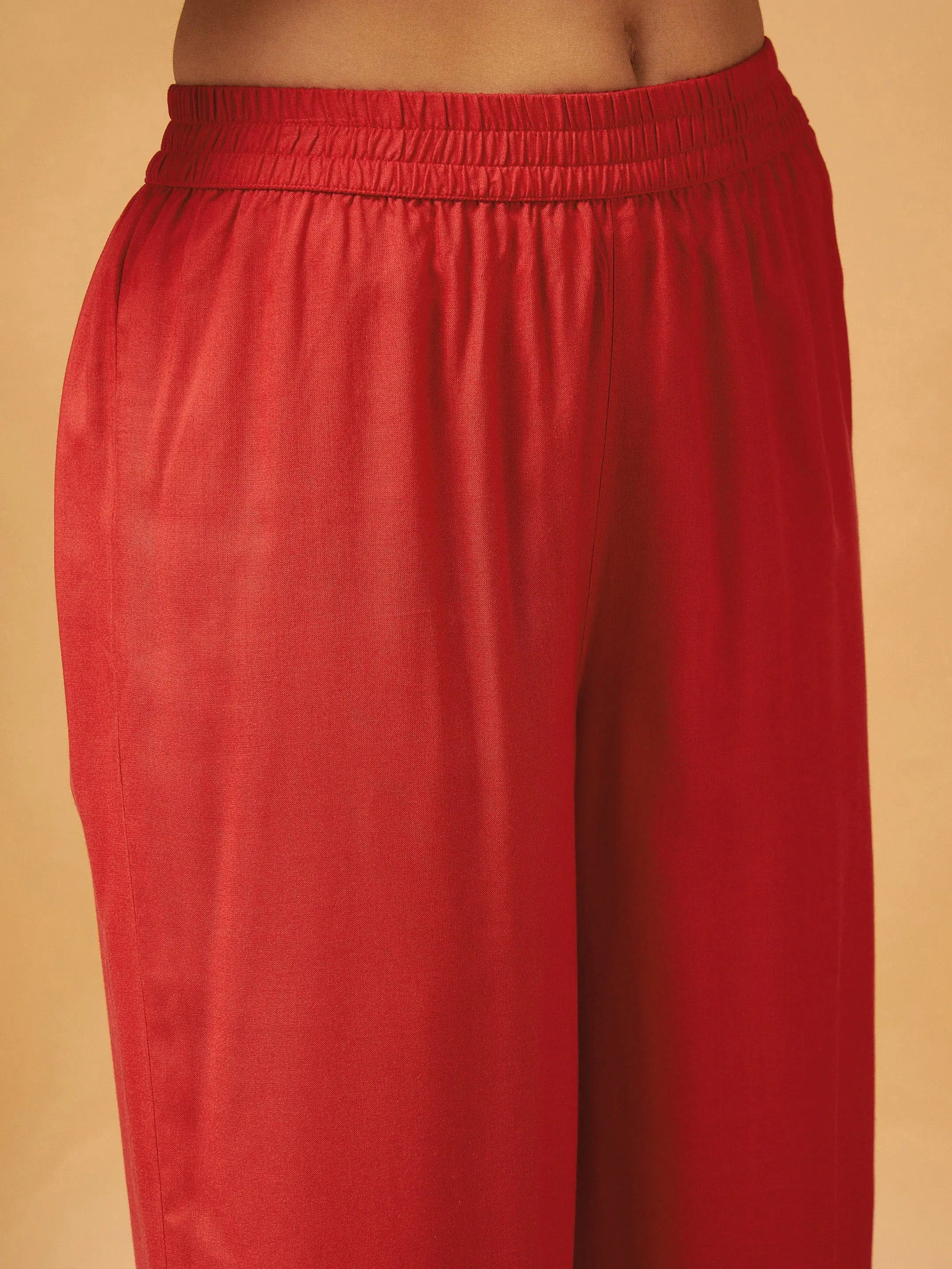 Red Zari Embroidered Bodice Top & Palazzos | Women's Western Wear