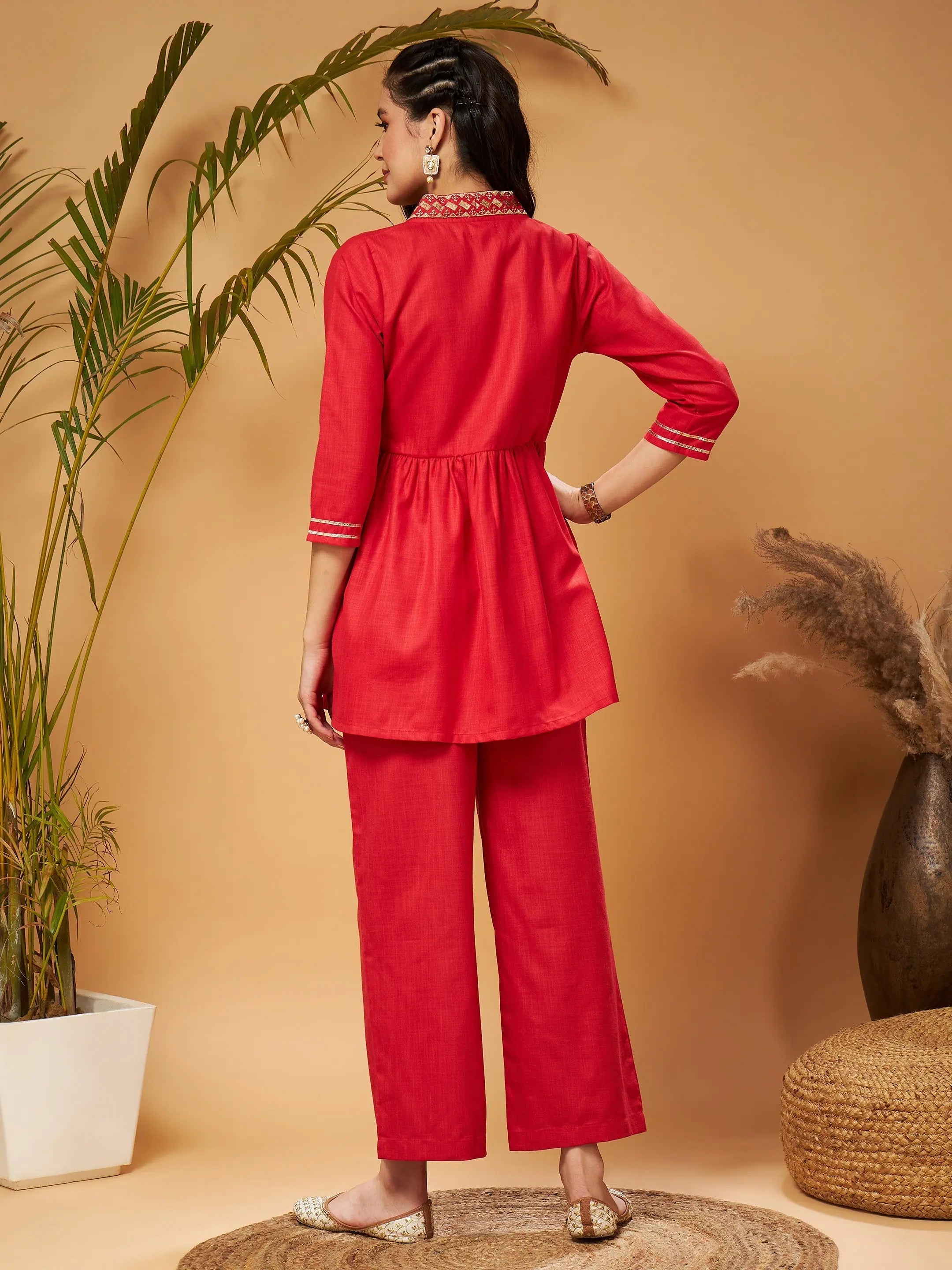 Red Embroidered Top & Palazzos Set | Women's Western Clothing