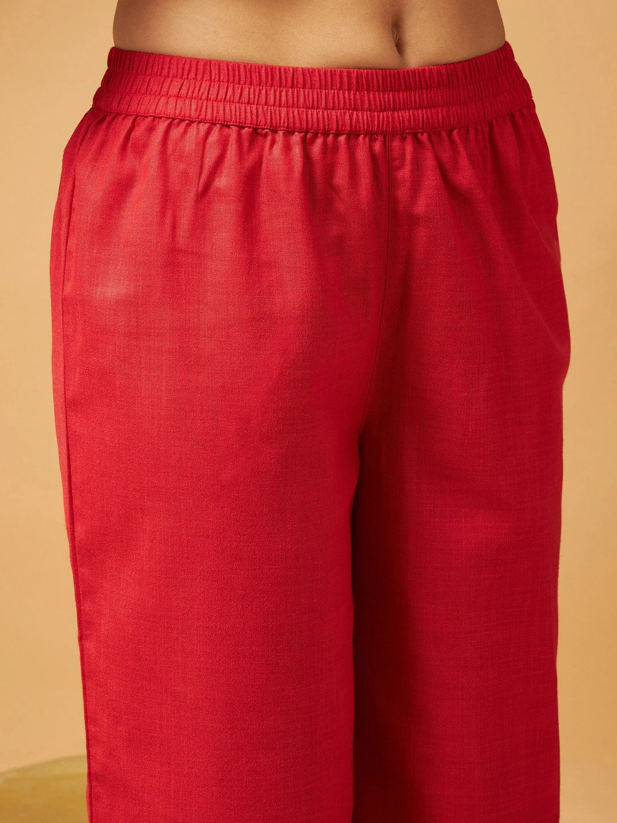 Red Embroidered Top & Palazzos Set | Women's Western Clothing