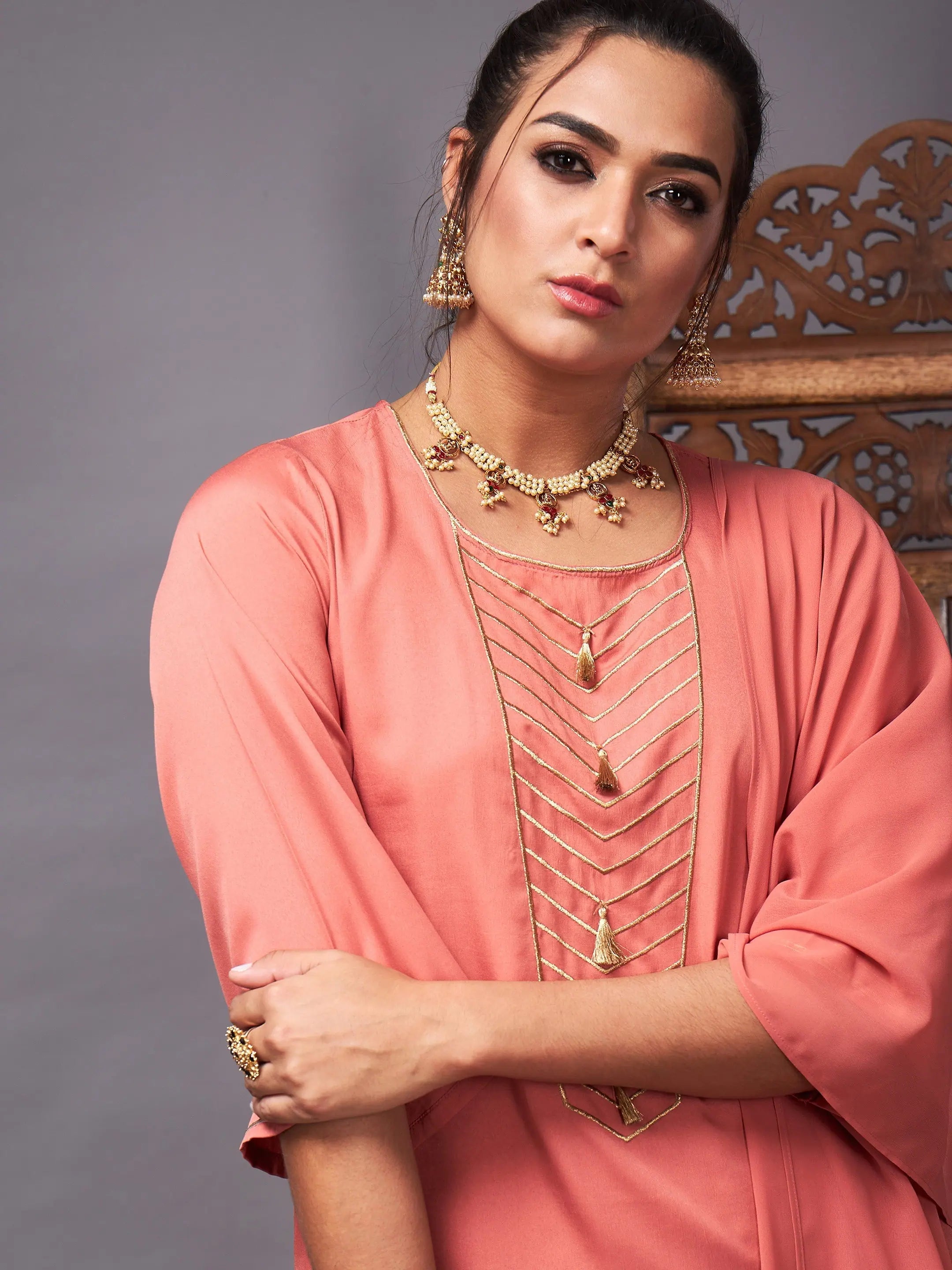 Rust Embroidered Kurta Palazzo Set | Women's Festive Style